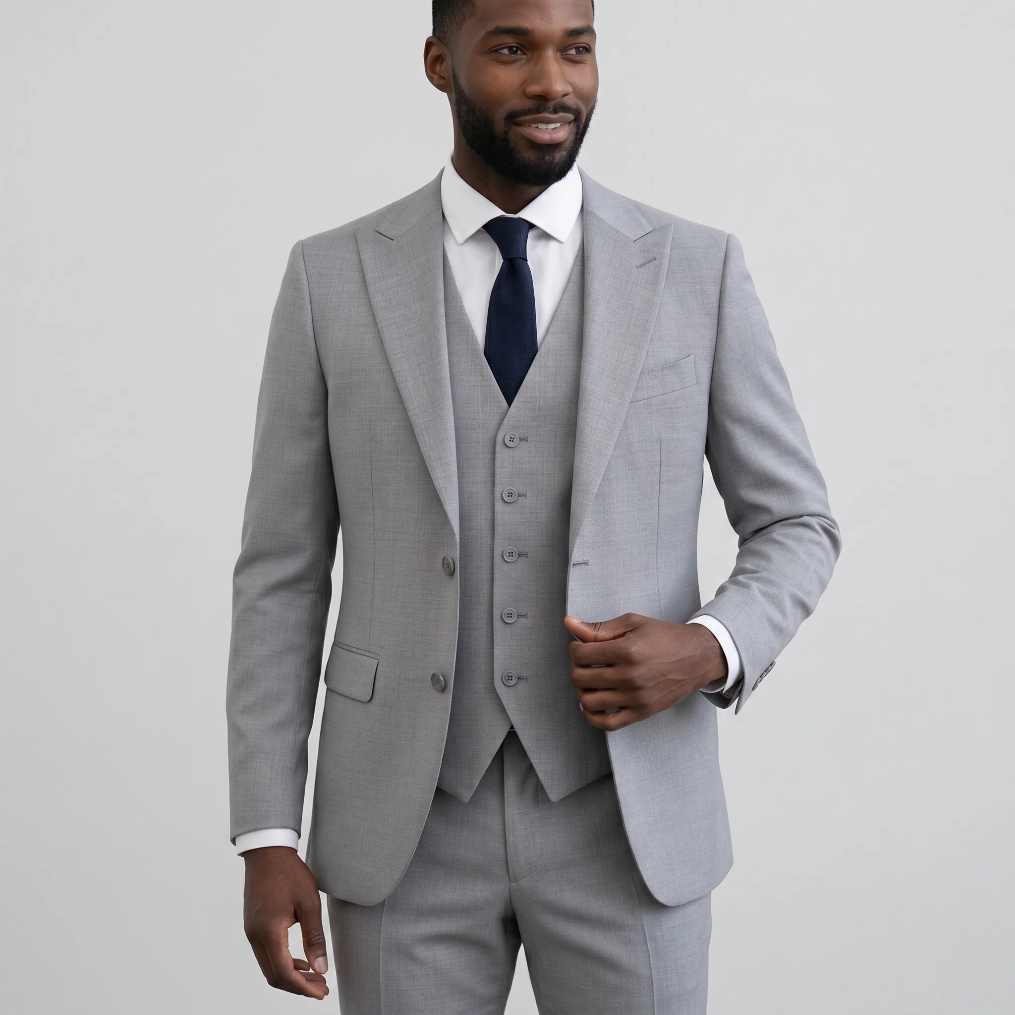 Ideal Men's Light Grey 3-Piece Slim Fit Vested Suit — Peak Lapel