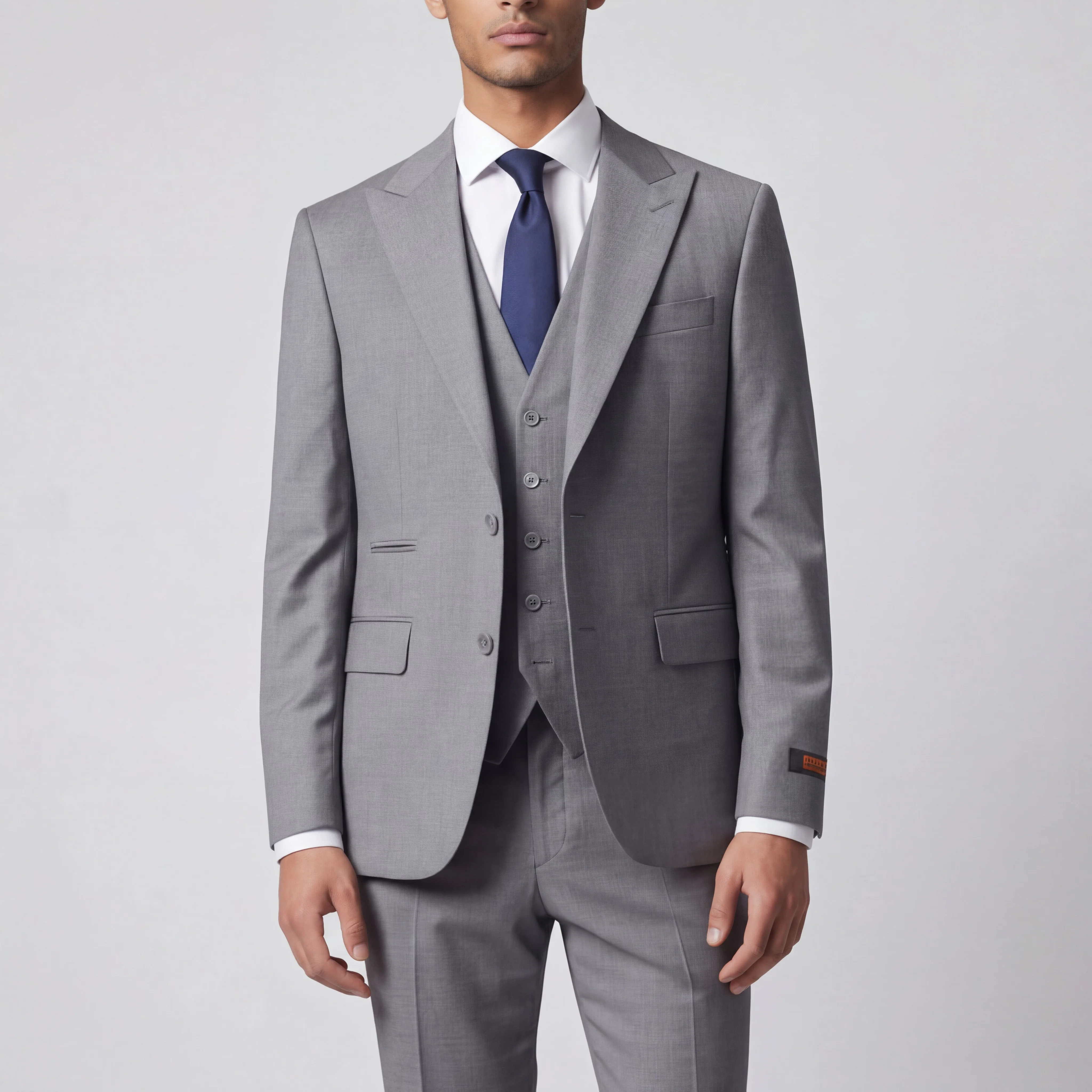 Ideal Men's Medium Grey 3-Piece Slim Fit Vested Suit — Peak Lapel - Image 3