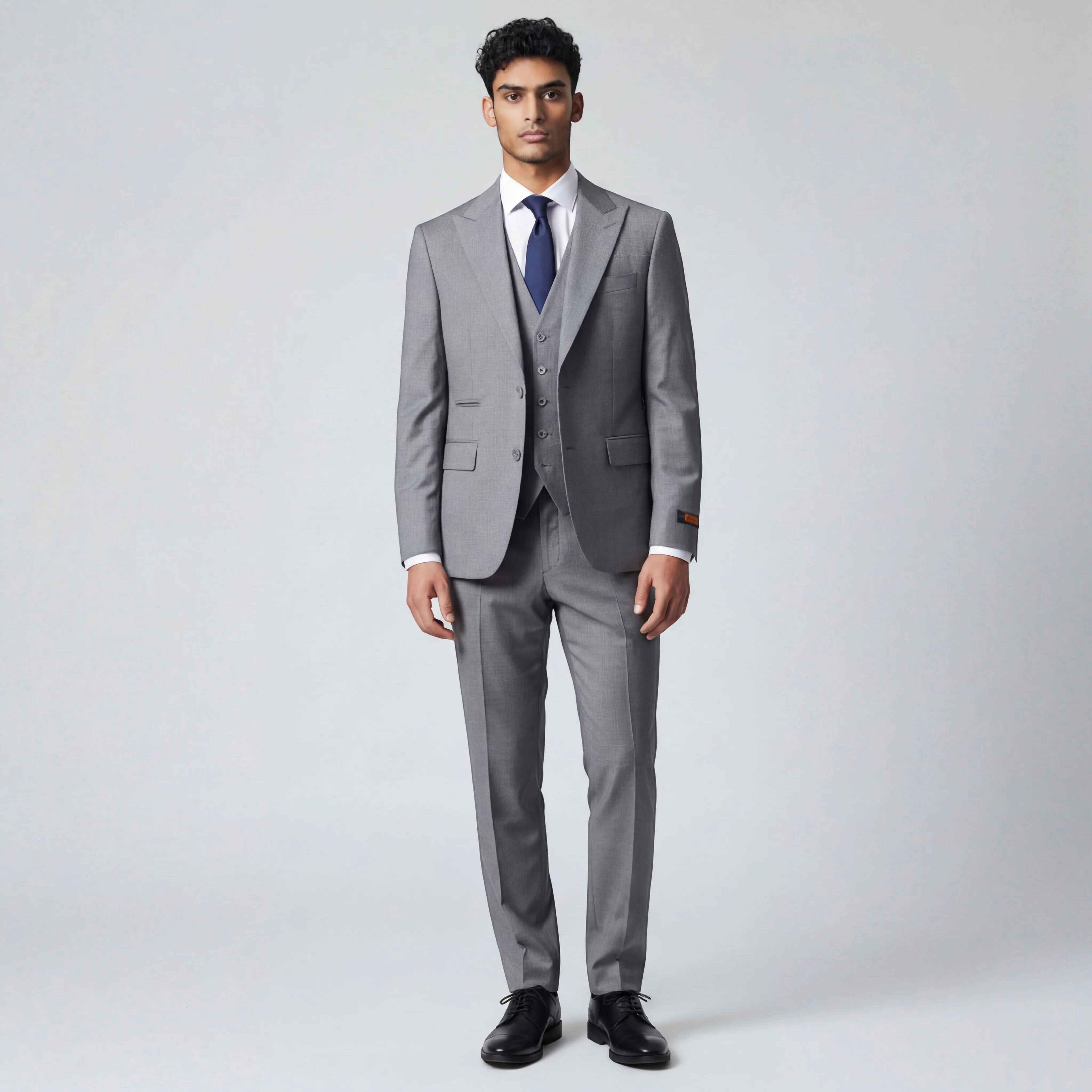 Ideal Men's Medium Grey 3-Piece Slim Fit Vested Suit — Peak Lapel - Image 4
