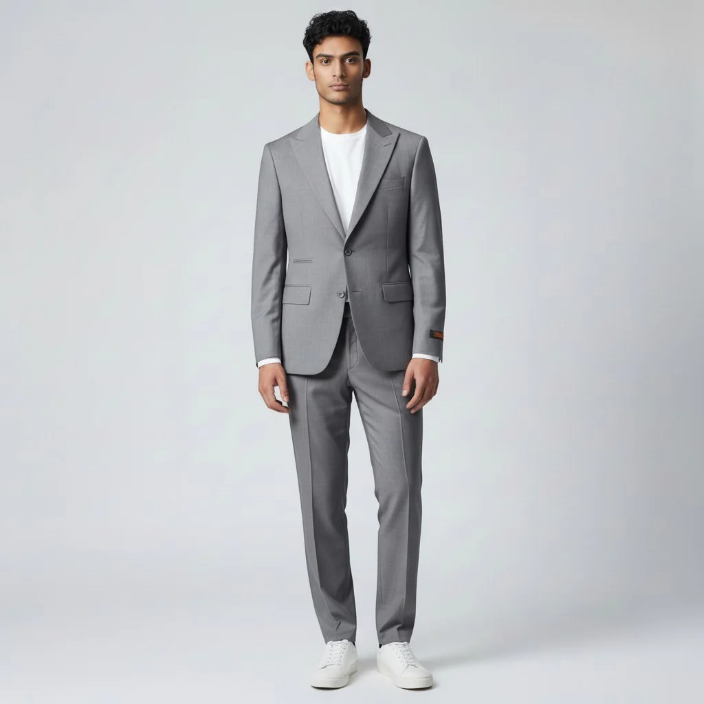 Ideal Men's Medium Grey 3-Piece Slim Fit Vested Suit — Peak Lapel - Image 6