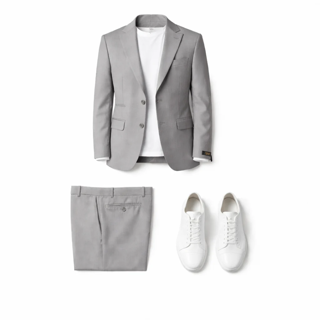 Ideal Men's Medium Grey 3-Piece Slim Fit Vested Suit — Peak Lapel - Image 7