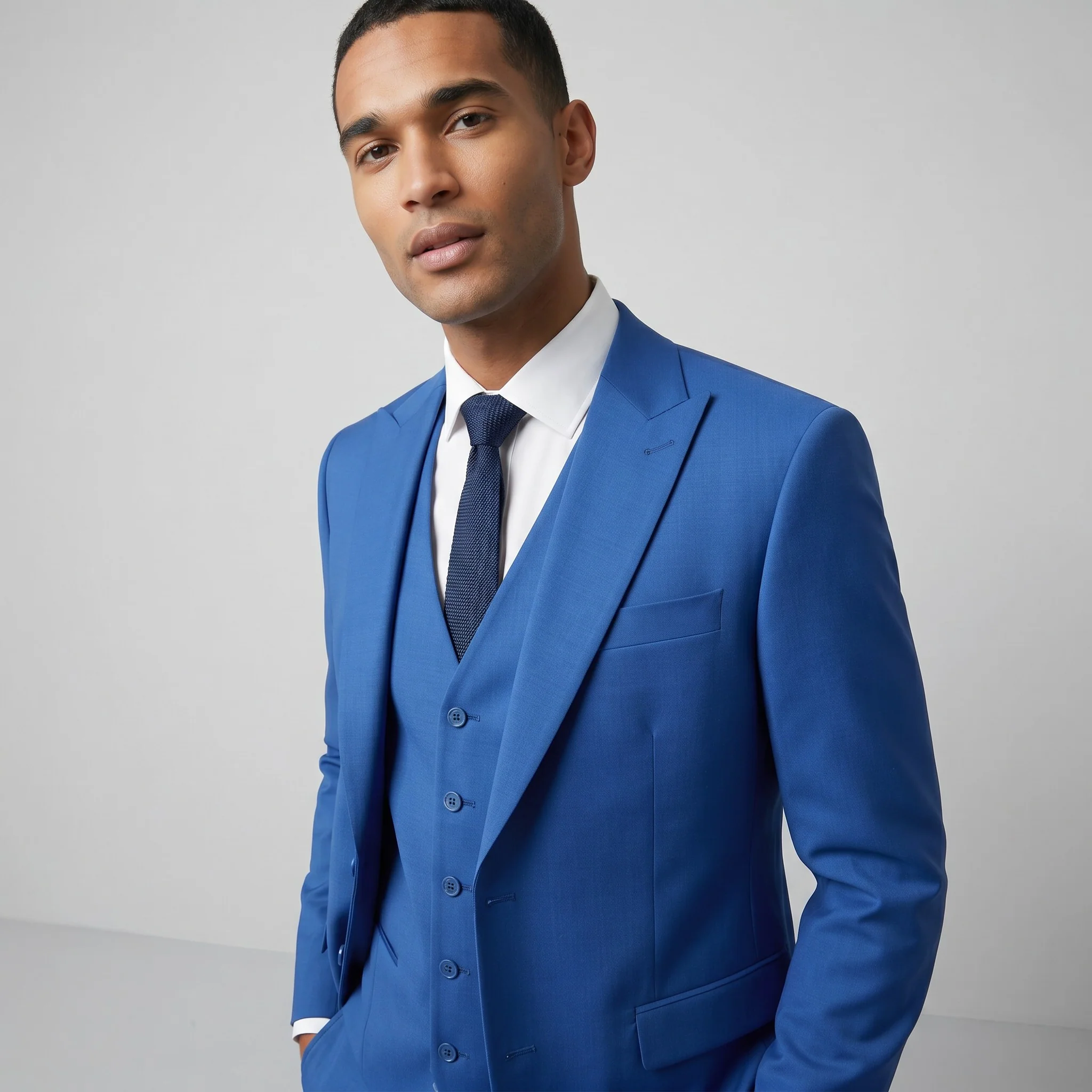 Ideal Men's Navy 3-Piece Slim Fit Vested Suit — Peak Lapel - Image 2