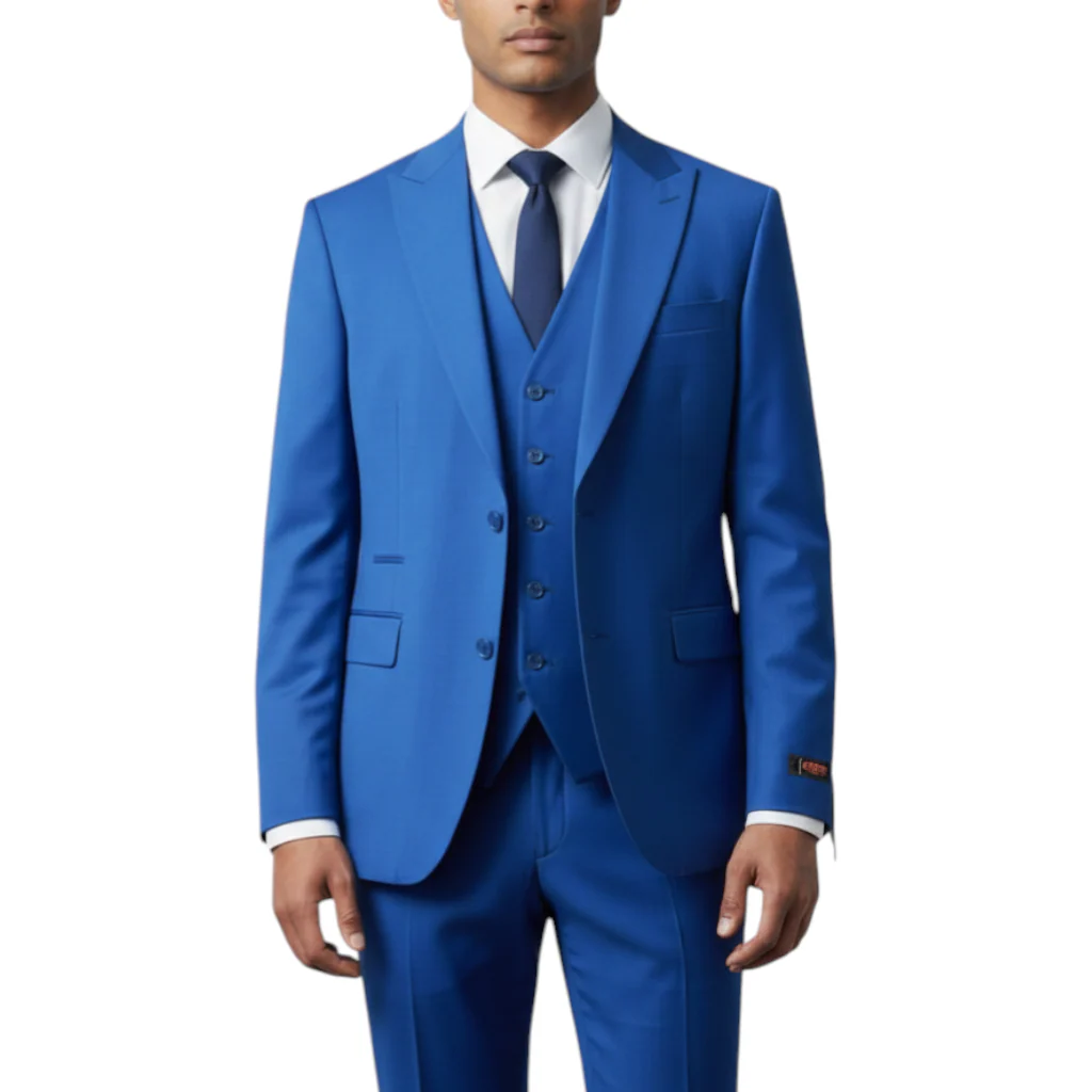 Ideal Men's Navy 3-Piece Slim Fit Vested Suit — Peak Lapel - Image 3
