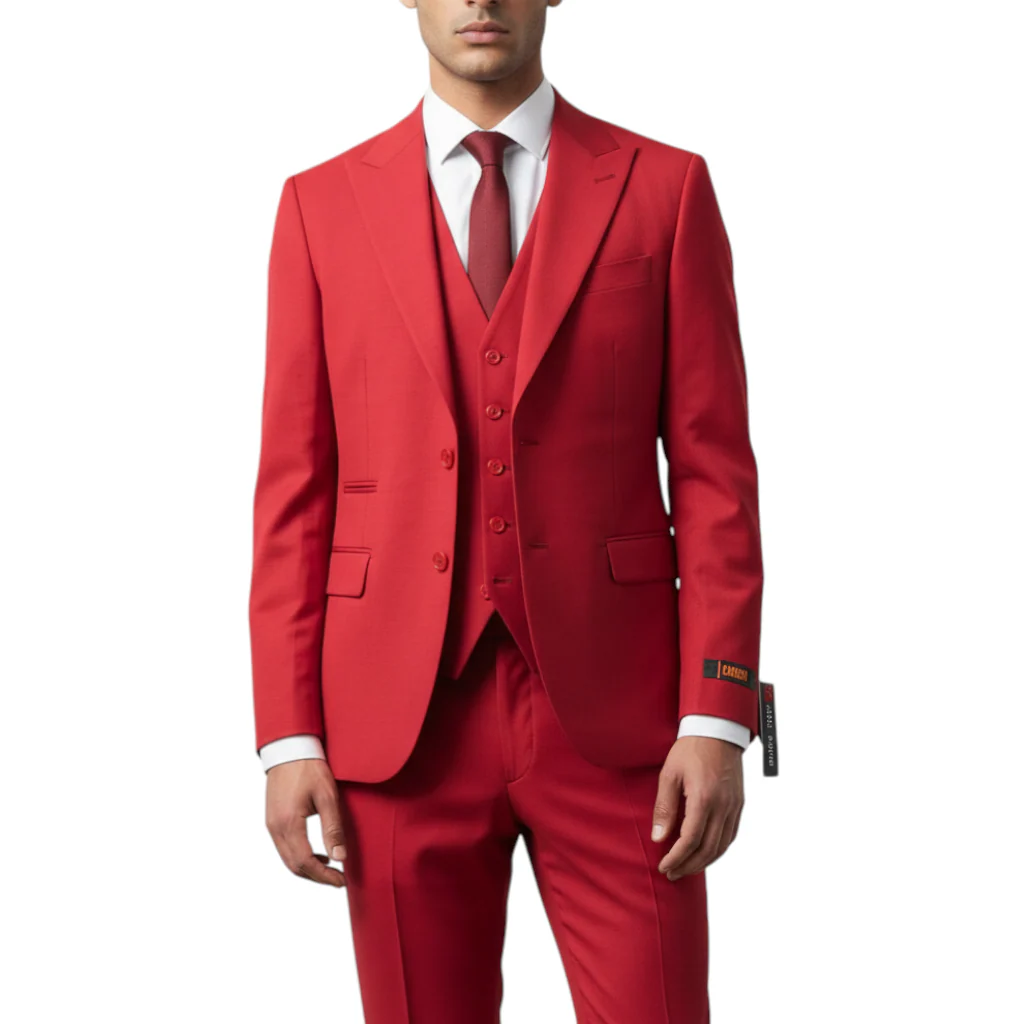 Ideal Men's Red 3-Piece Slim Fit Vested Suit — Peak Lapel - Image 3