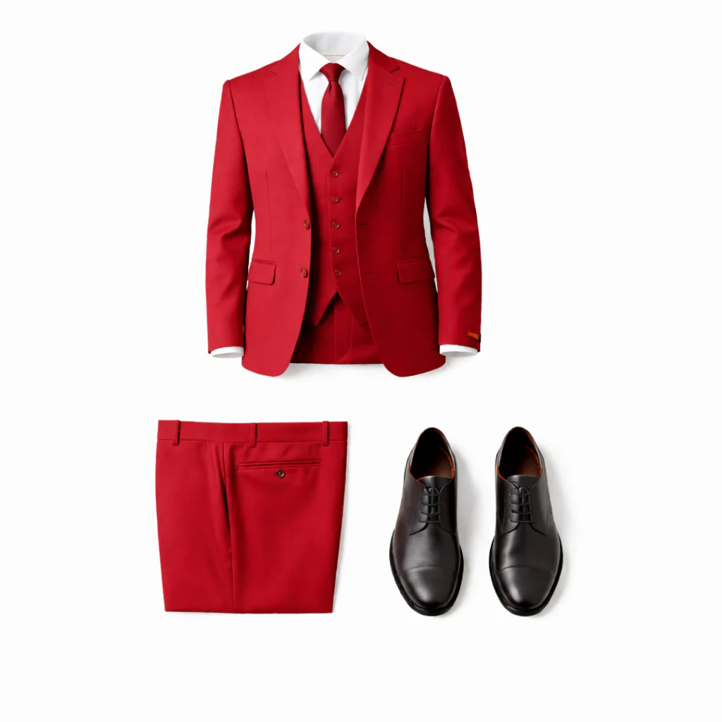 Ideal Men's Red 3-Piece Slim Fit Vested Suit — Peak Lapel - Image 5