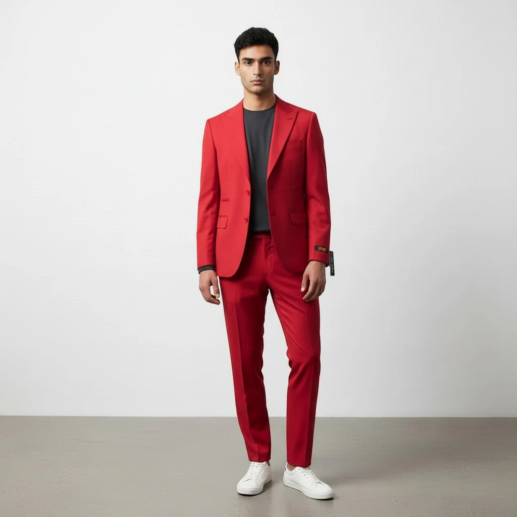 Ideal Men's Red 3-Piece Slim Fit Vested Suit — Peak Lapel - Image 6