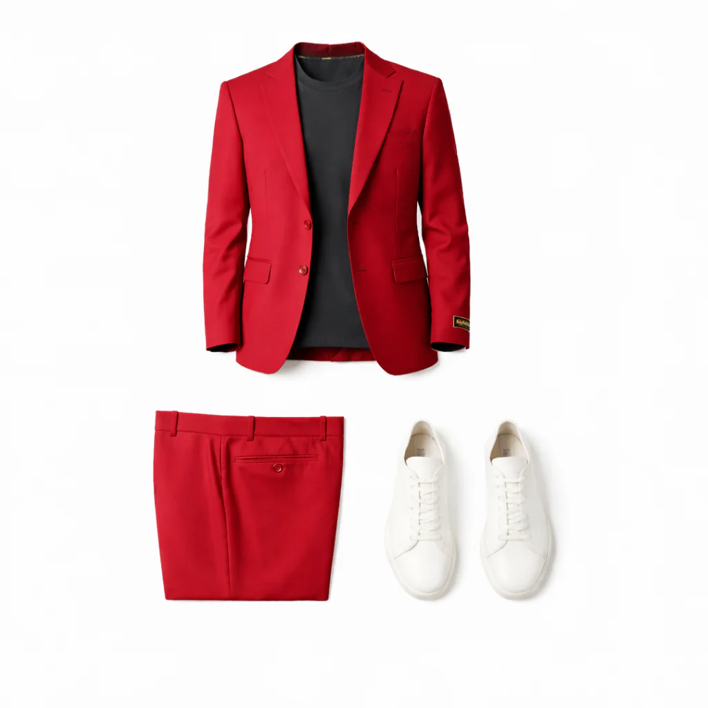 Ideal Men's Red 3-Piece Slim Fit Vested Suit — Peak Lapel - Image 7