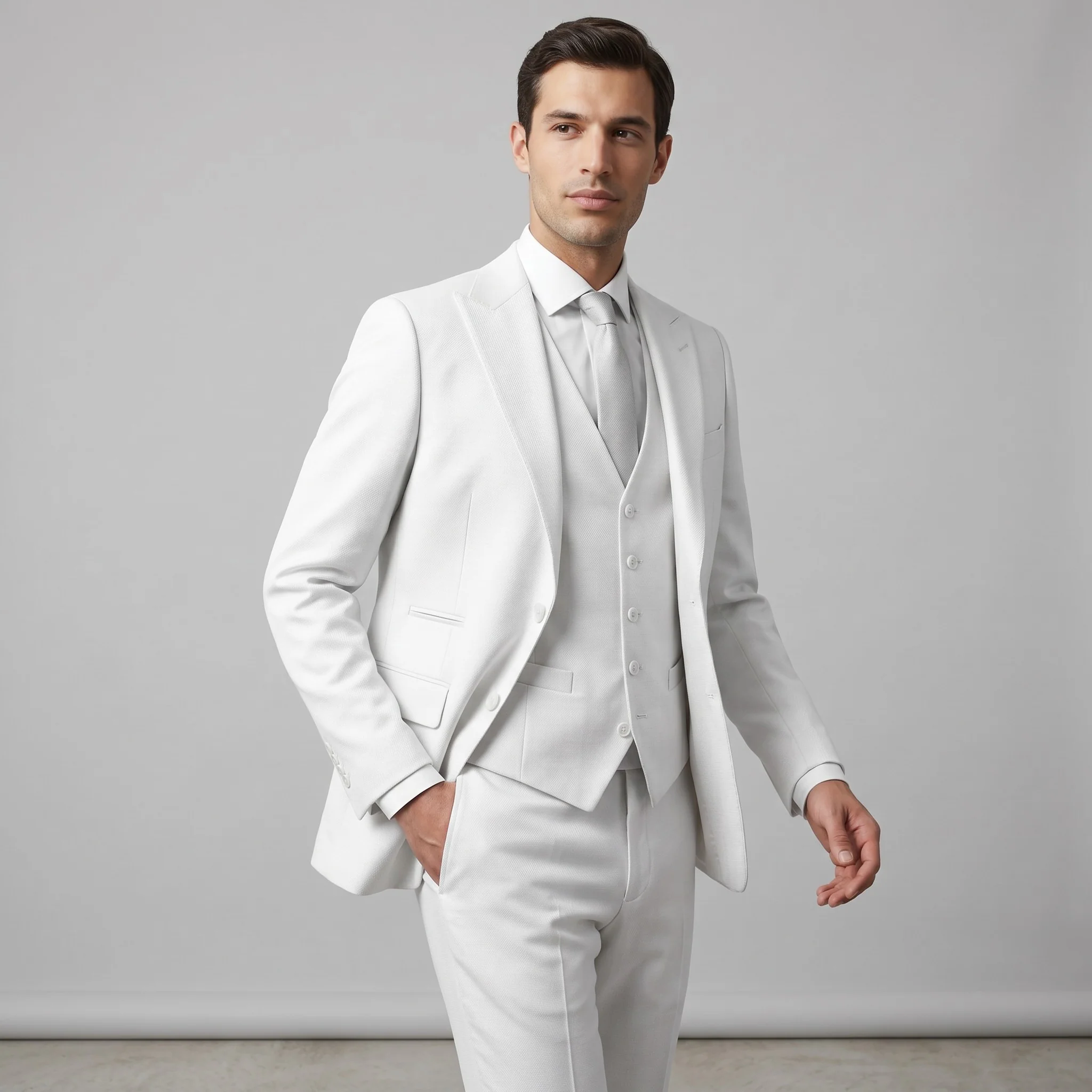 Ideal Men's White 3-Piece Slim Fit Vested Suit — Peak Lapel