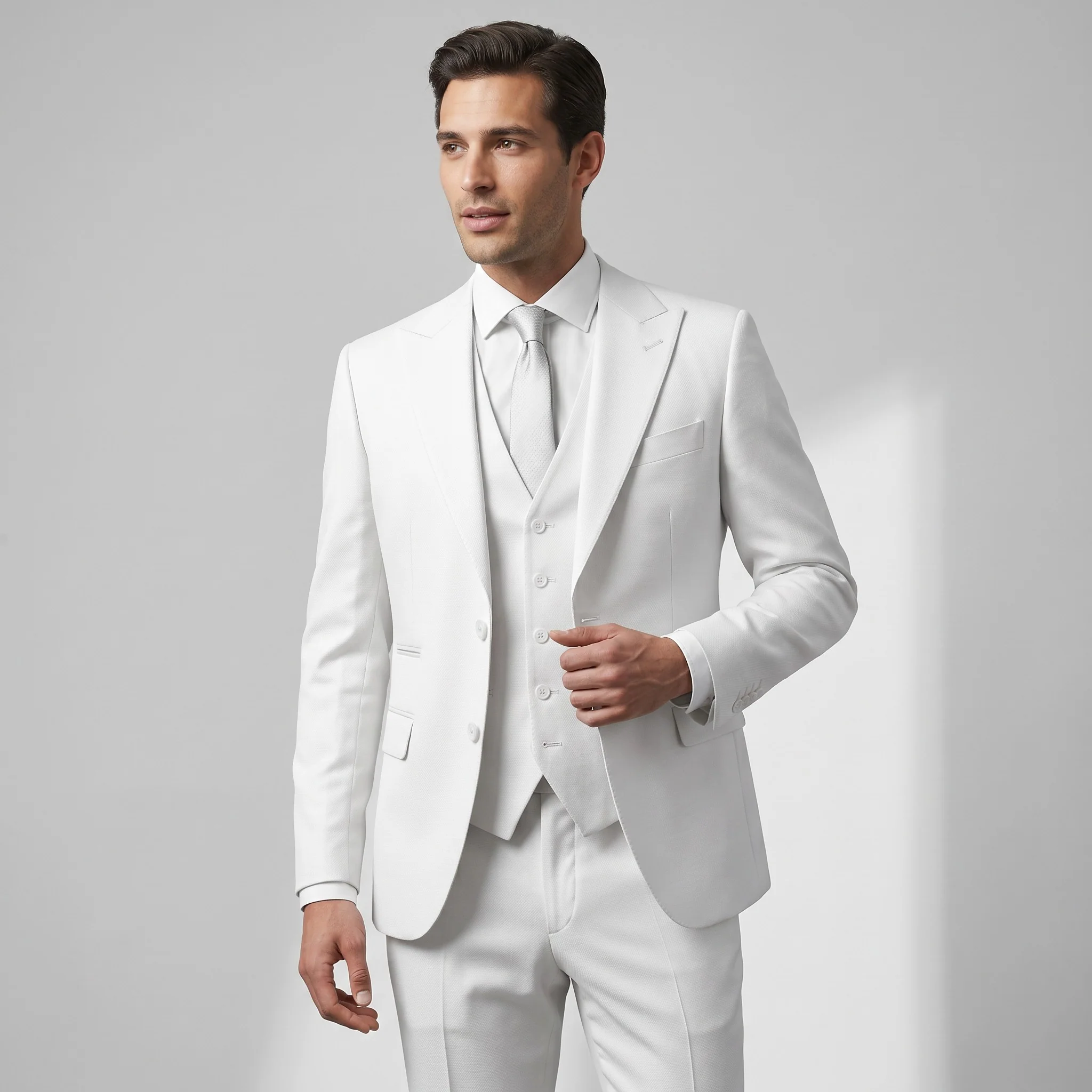 Ideal Men's White 3-Piece Slim Fit Vested Suit — Peak Lapel - Image 2