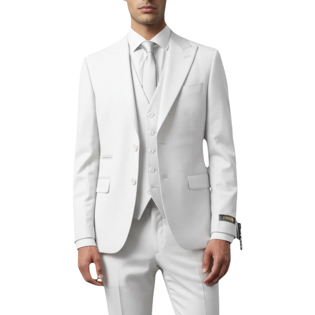 Ideal Men's White 3-Piece Slim Fit Vested Suit — Peak Lapel - Image 3