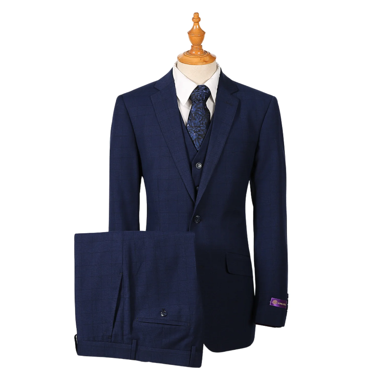 Royal Luxe Roma Men's Sapphire 3-Piece Slim Fit Suit — Notch Lapel