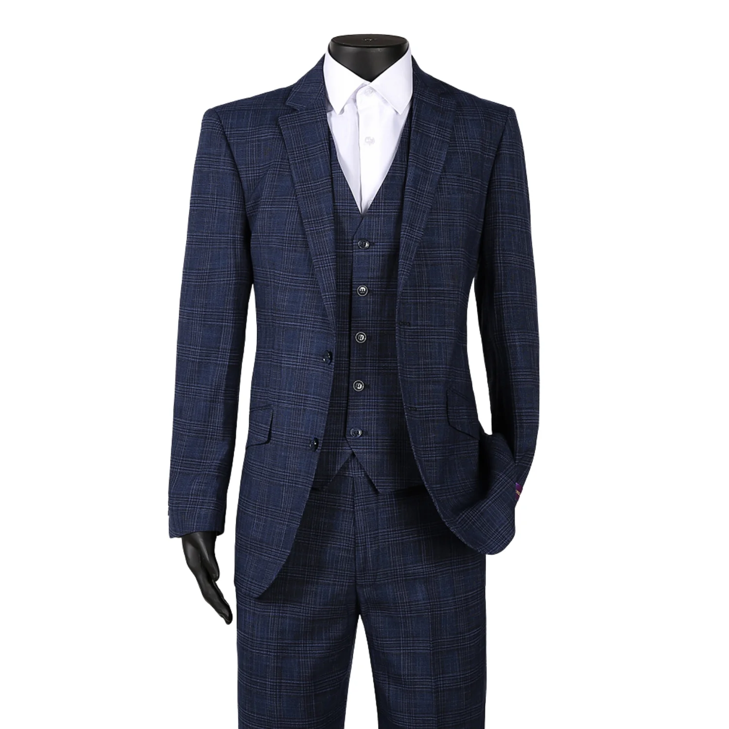 Royal Luxe Roma Men's Navy 3-Piece Slim Fit Suit — Notch Lapel - Image 4