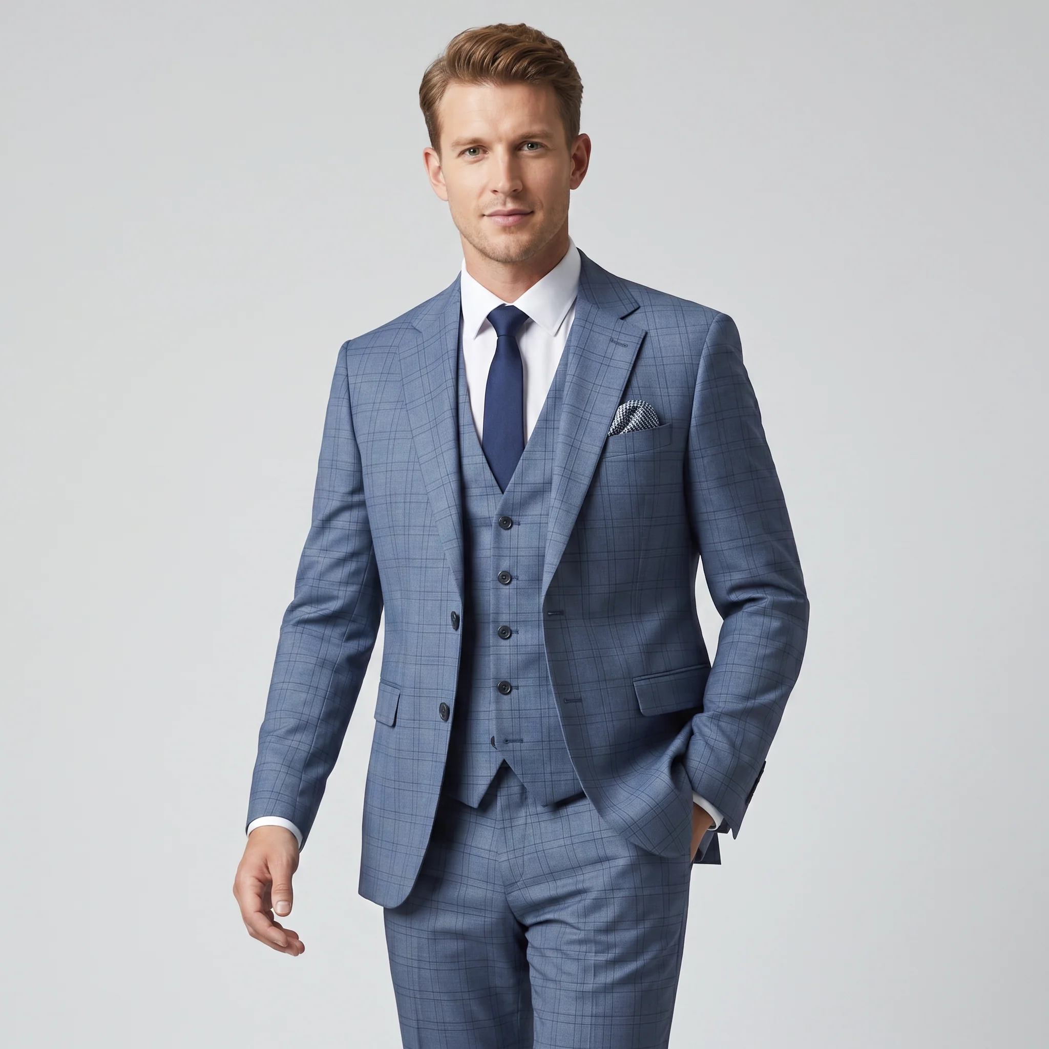 Stacy Adams Men's Blue 3-Piece Modern Fit Suit — Notch Lapel - Image 6