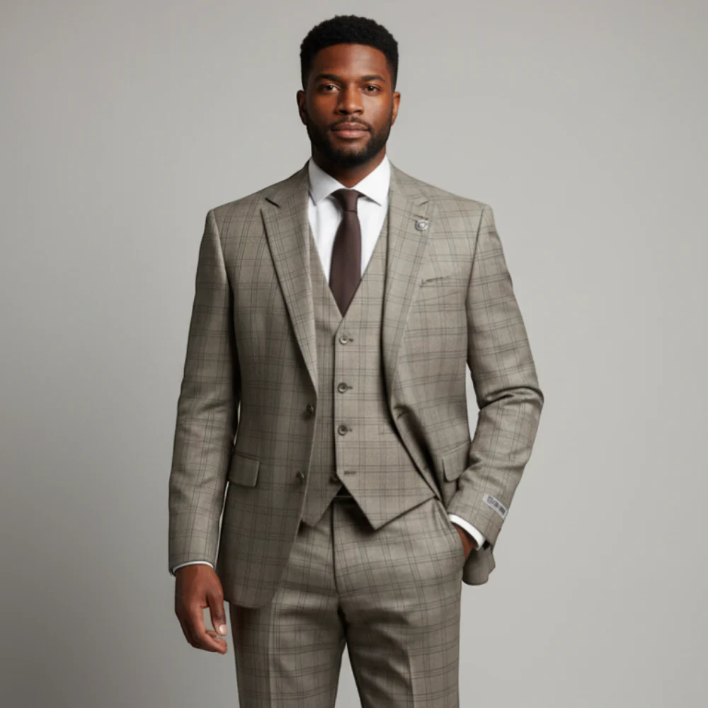 Stacy Adams Men's Taupe 2-Piece Modern Fit Suit — Notch Lapel - Image 3