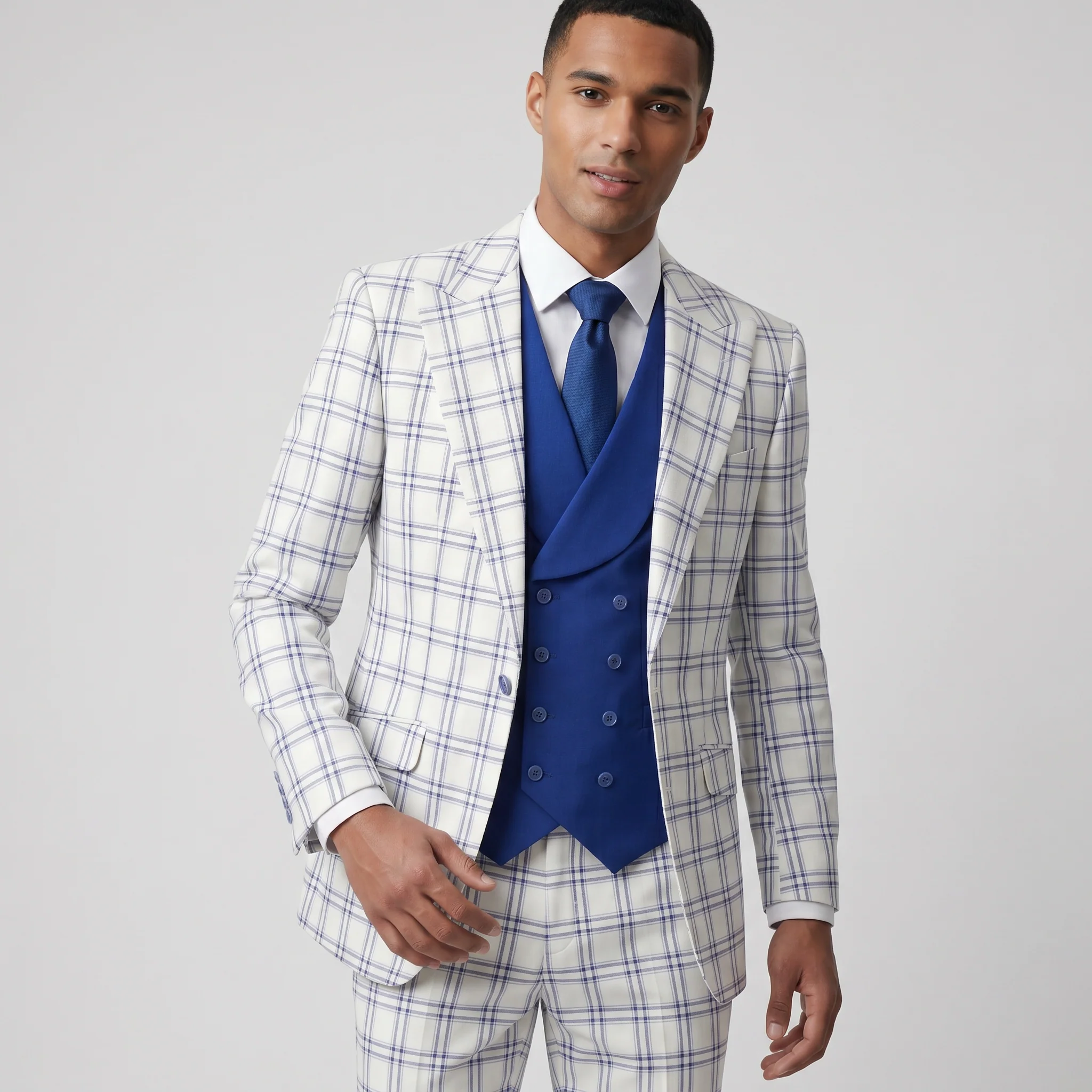 Pino Baldini Sergio Men's White 3-Piece Plaid Suit