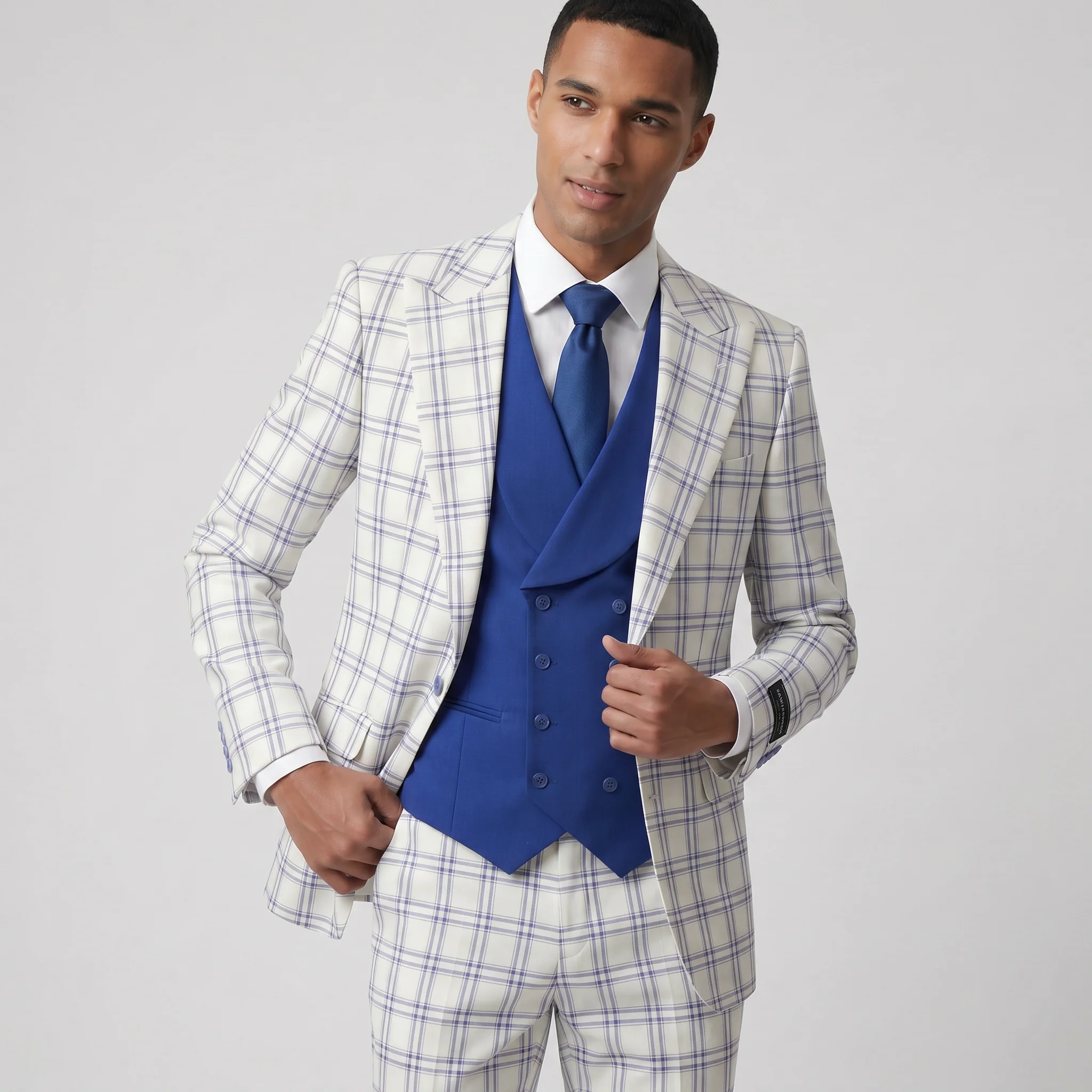 Pino Baldini Sergio Men's White 3-Piece Plaid Suit - Image 2