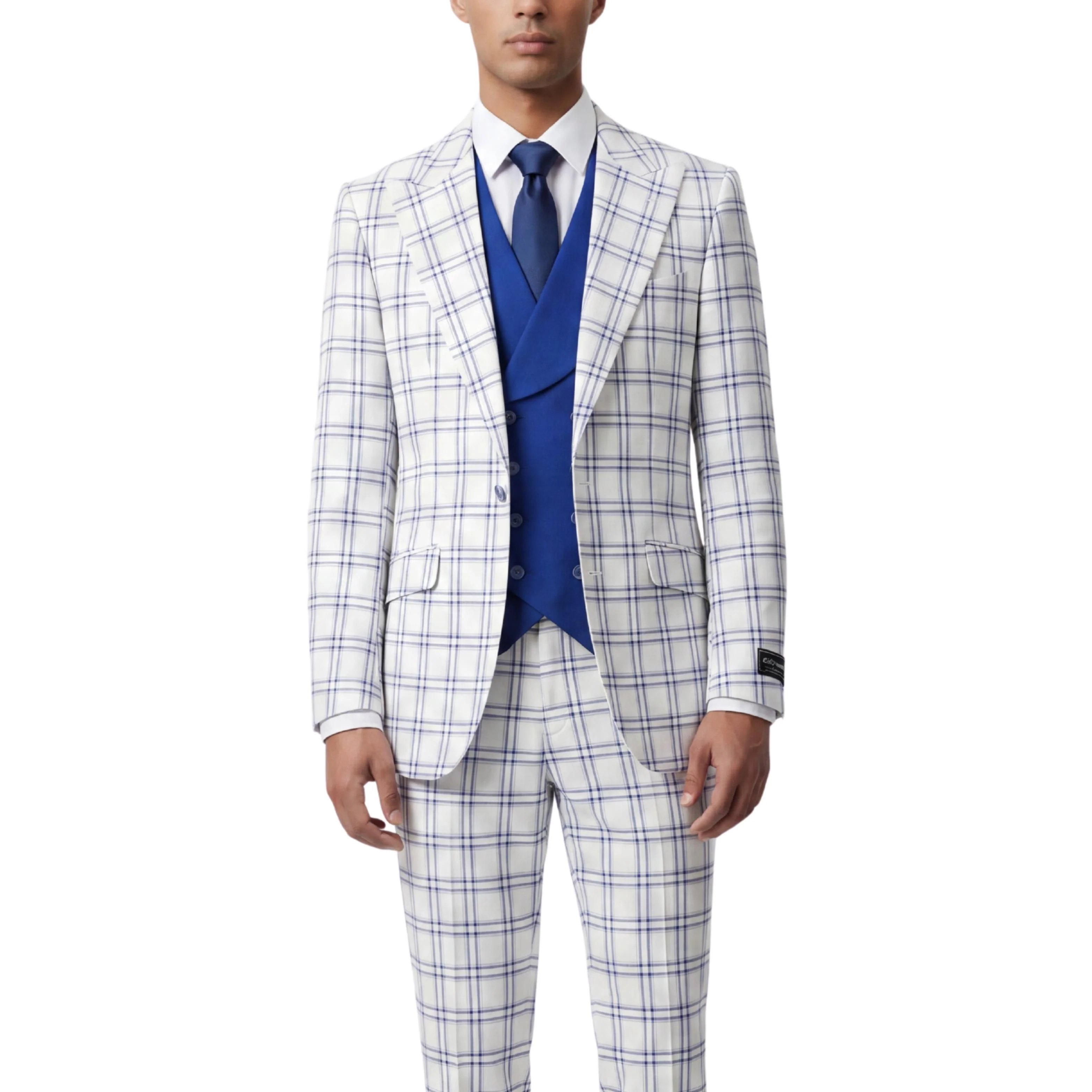 Pino Baldini Sergio Men's White 3-Piece Plaid Suit - Image 3