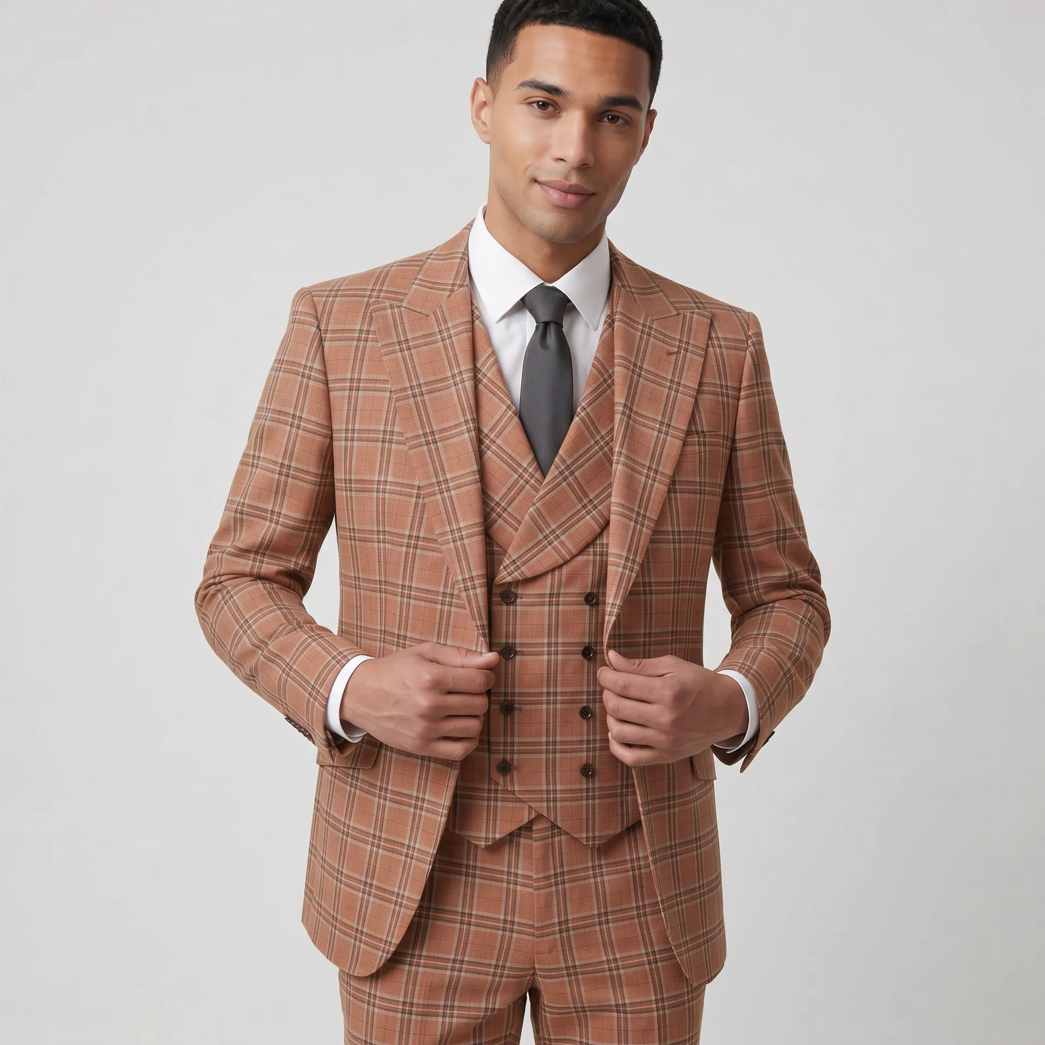 Pino Baldini Sergio Men's Salmon 3-Piece Plaid Suit