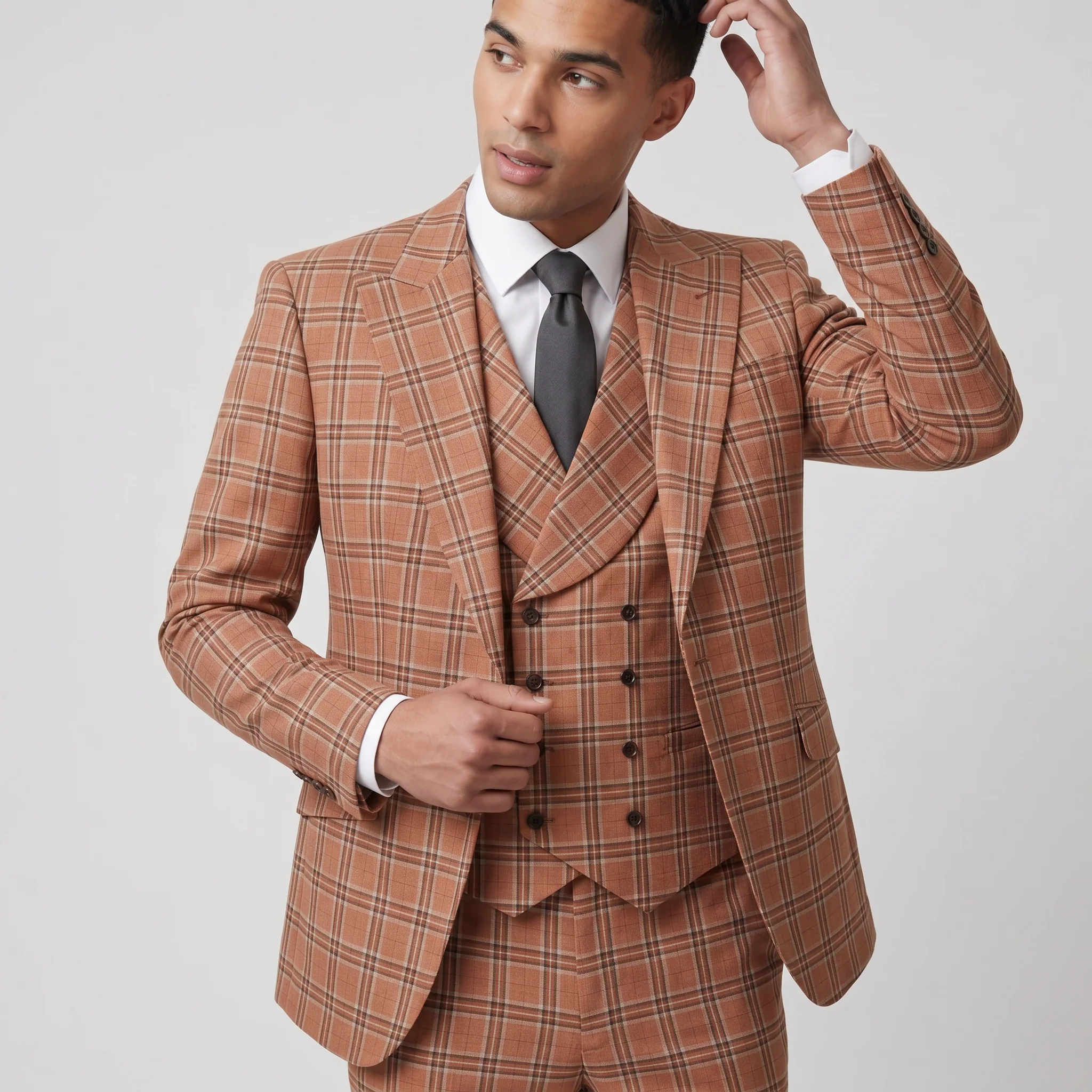 Pino Baldini Sergio Men's Salmon 3-Piece Plaid Suit - Image 2