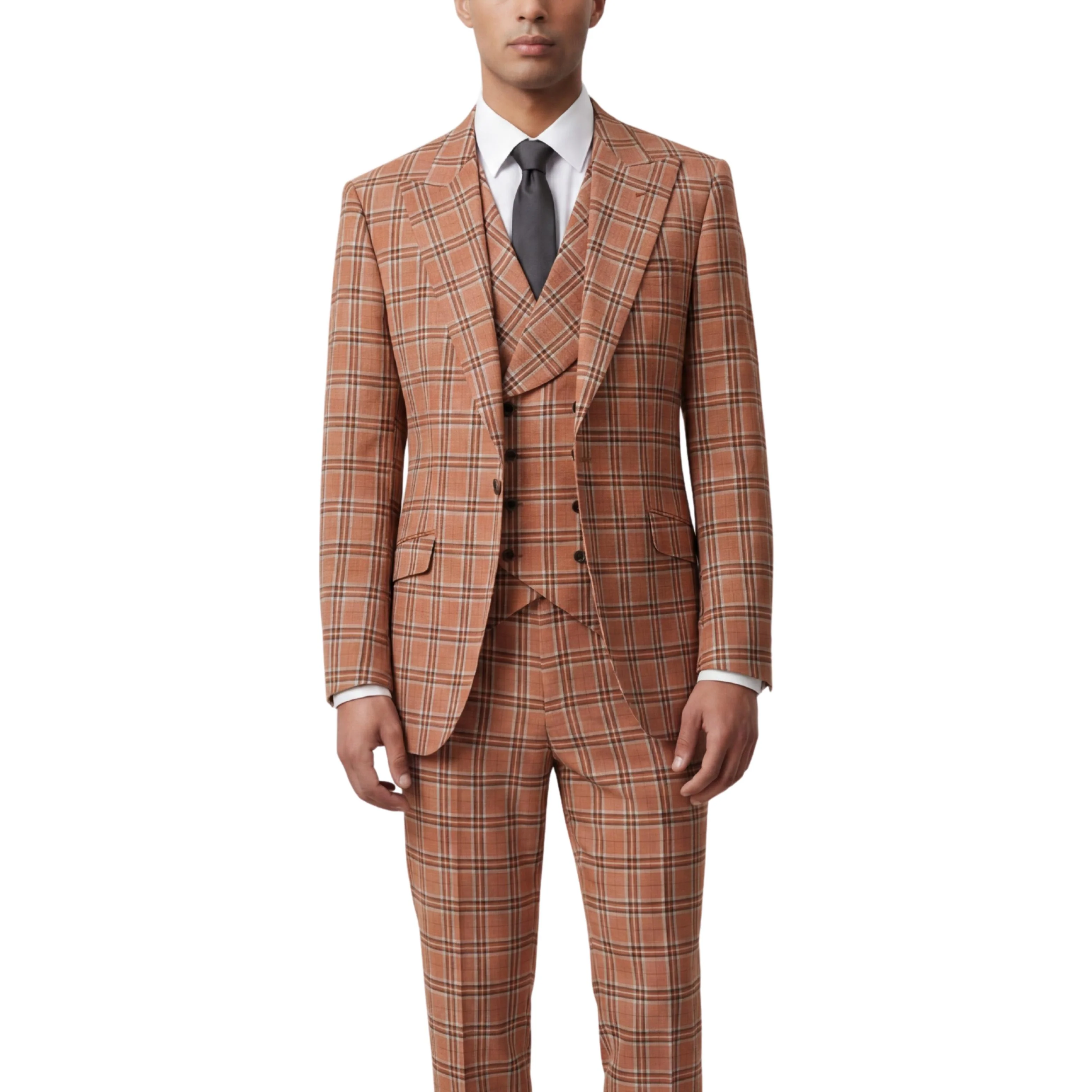 Pino Baldini Sergio Men's Salmon 3-Piece Plaid Suit - Image 3