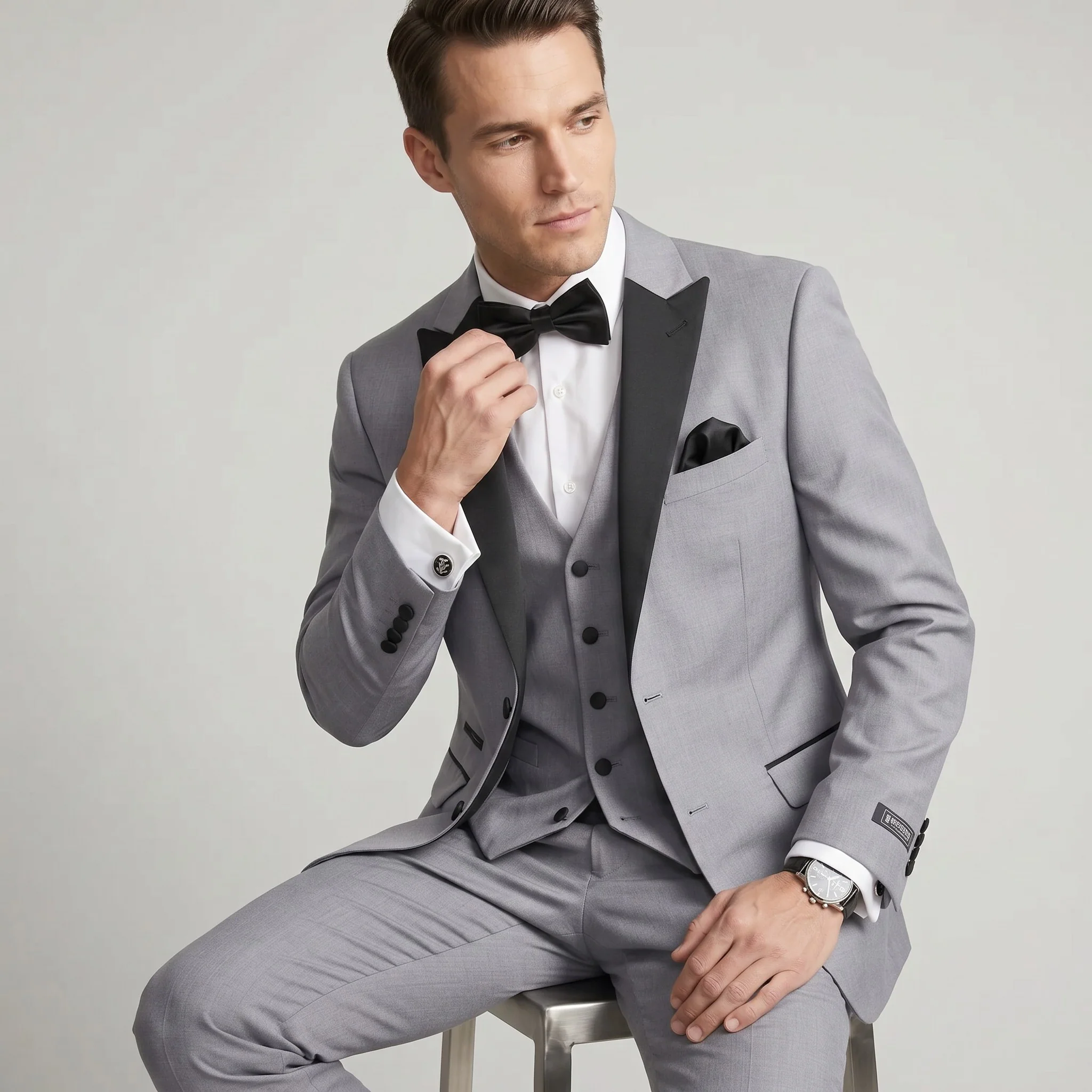Joseph Michael Men's Black 3-Piece Vested Tuxedo — Peak Lapel - Image 14
