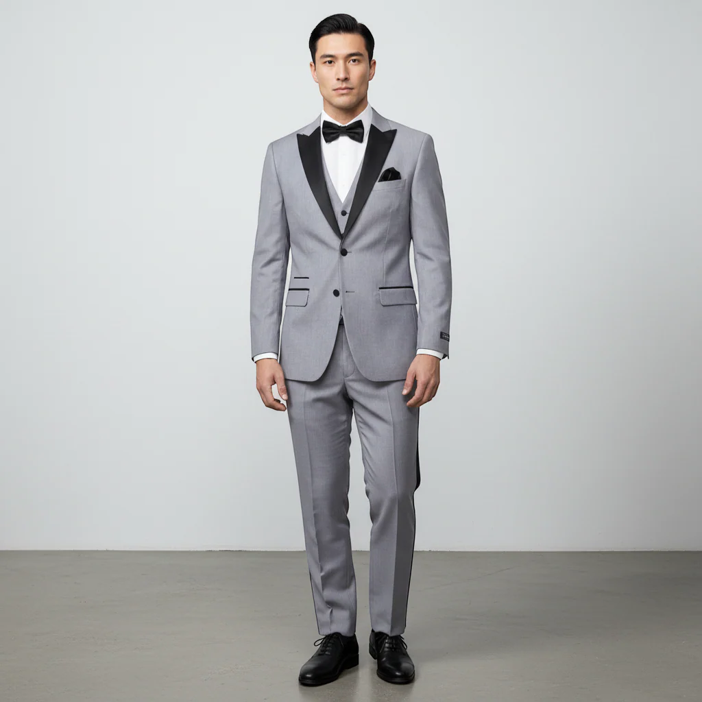 Joseph Michael Men's Black 3-Piece Vested Tuxedo — Peak Lapel - Image 22