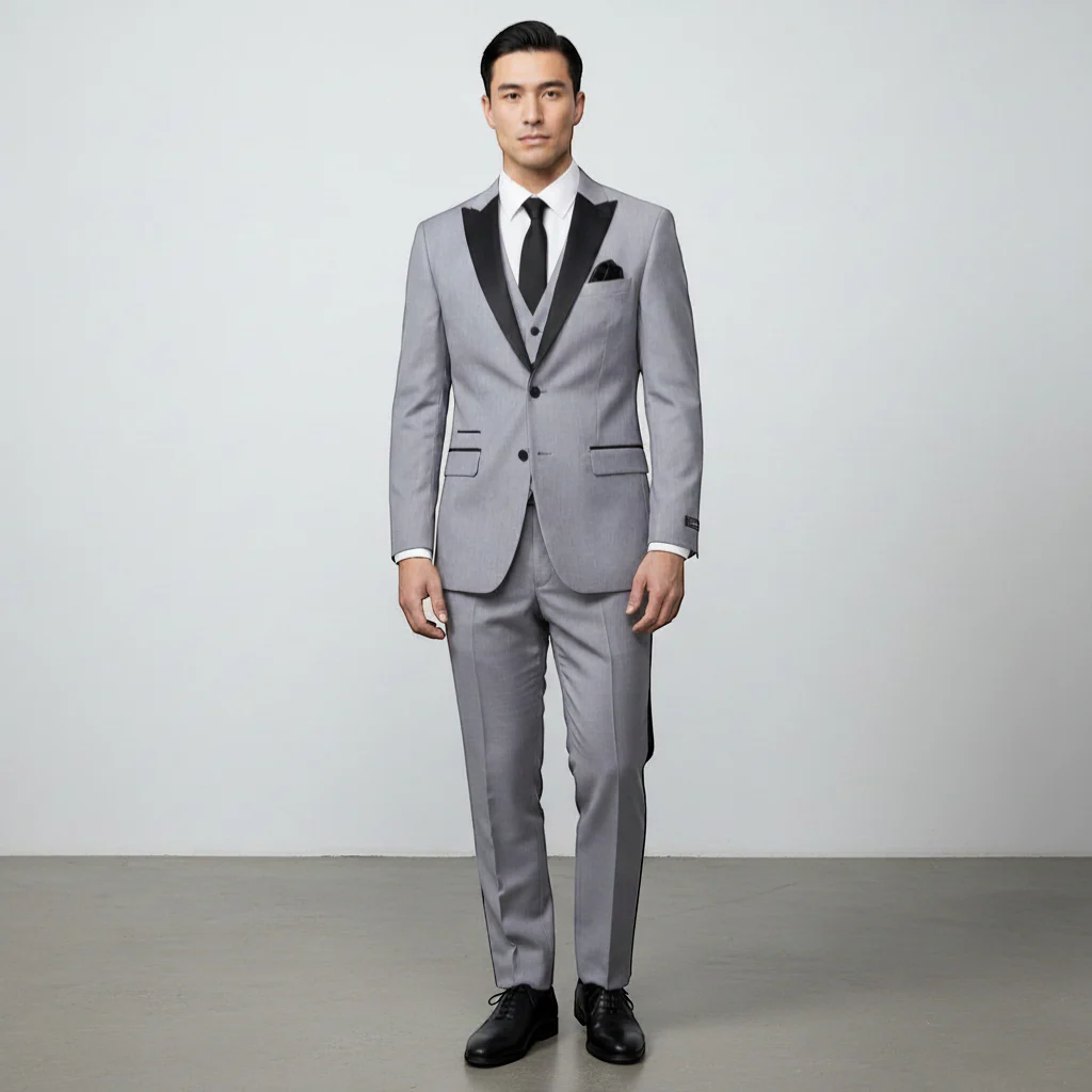Joseph Michael Men's Black 3-Piece Vested Tuxedo — Peak Lapel - Image 24