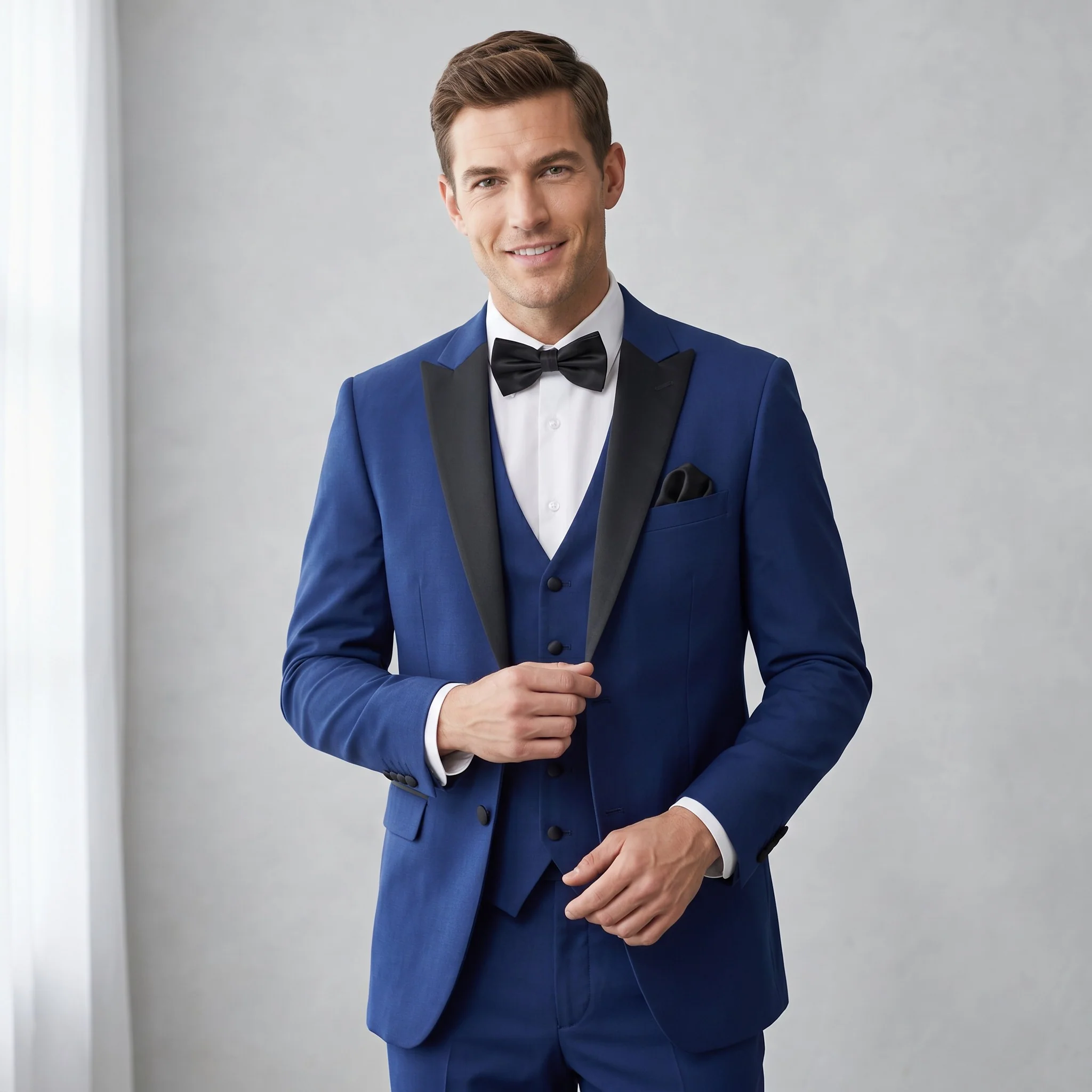 Joseph Michael Men's Black 3-Piece Vested Tuxedo — Peak Lapel - Image 25