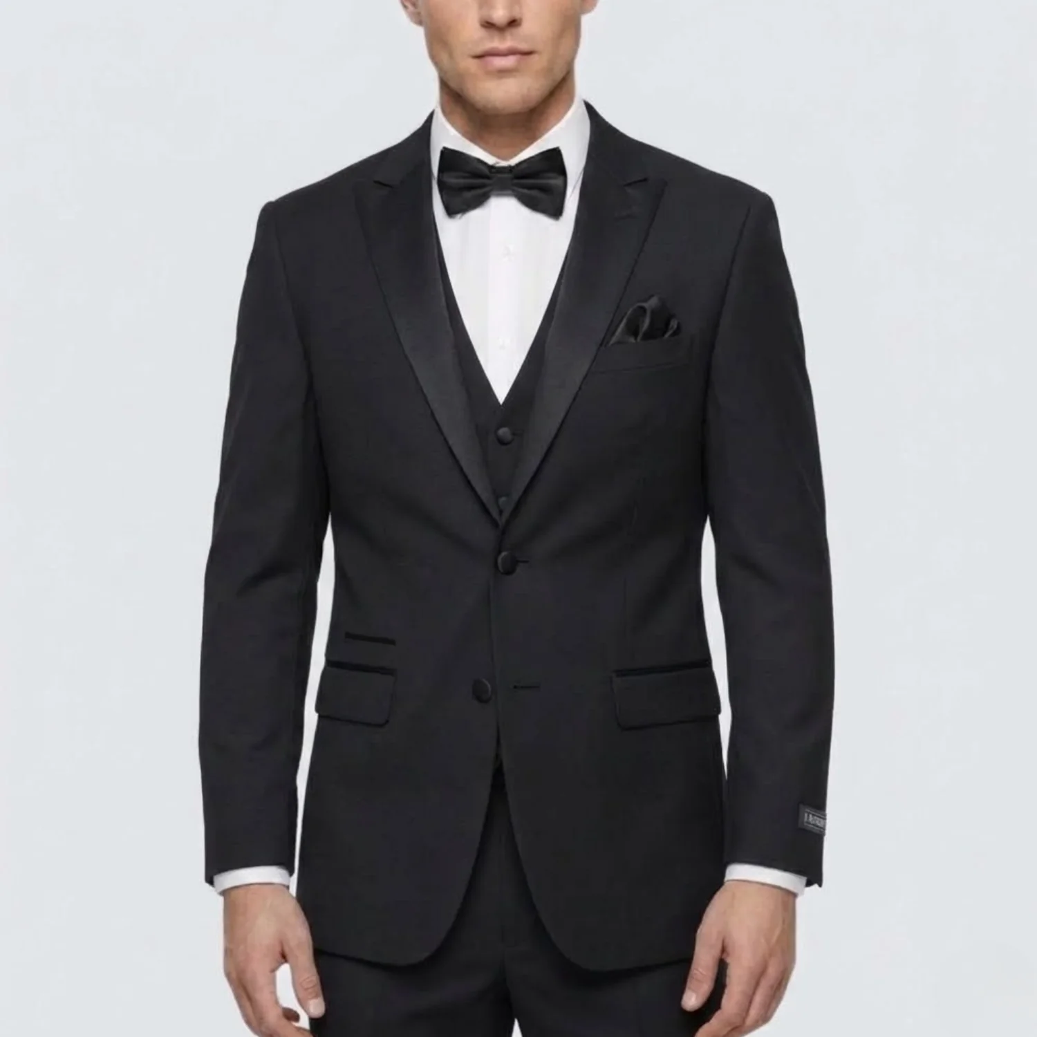 Joseph Michael Men's Black 3-Piece Vested Tuxedo — Peak Lapel - Image 3