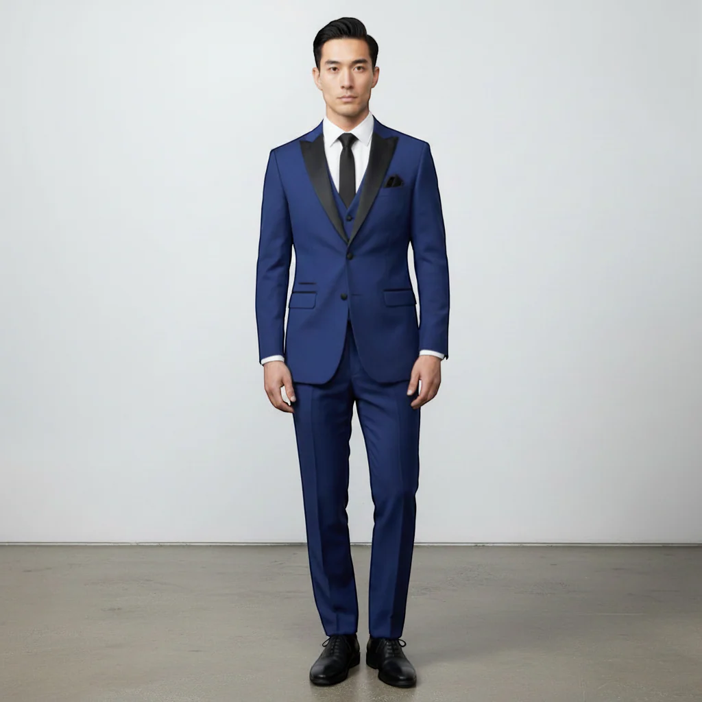 Joseph Michael Men's Black 3-Piece Vested Tuxedo — Peak Lapel - Image 35