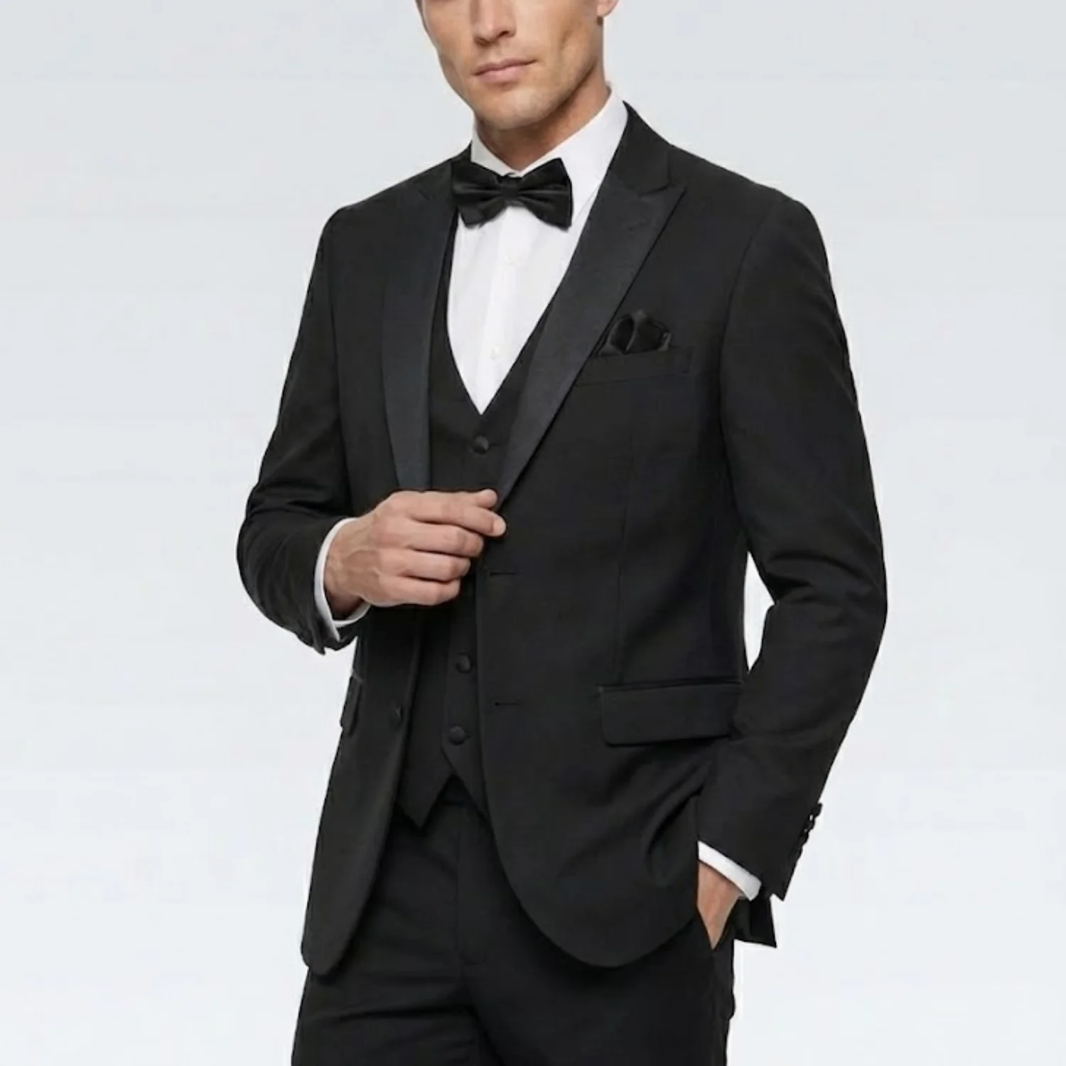 Joseph Michael Men's Black 3-Piece Vested Tuxedo — Peak Lapel - Image 5