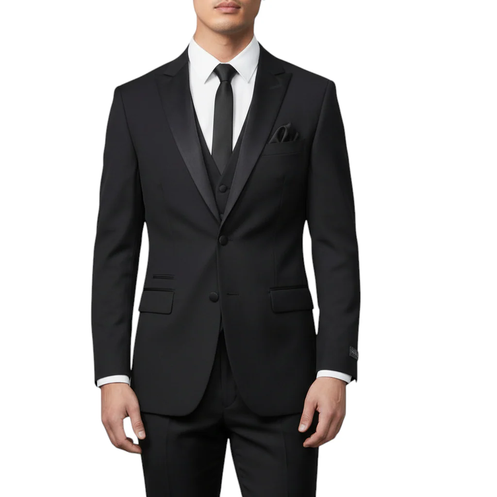 Joseph Michael Men's Black 3-Piece Vested Tuxedo — Peak Lapel - Image 6