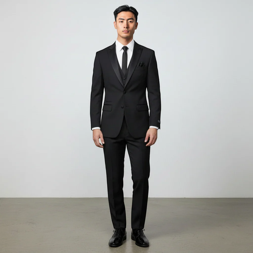 Joseph Michael Men's Black 3-Piece Vested Tuxedo — Peak Lapel - Image 8