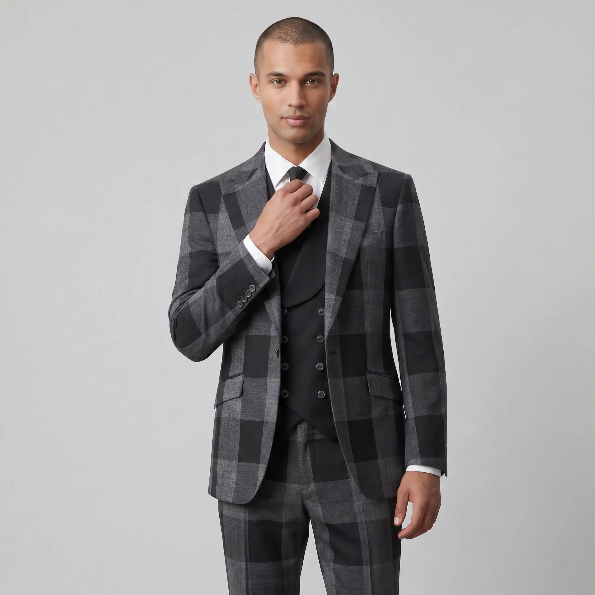 Pino Baldini Venus Men's Black 3-Piece Plaid Suit