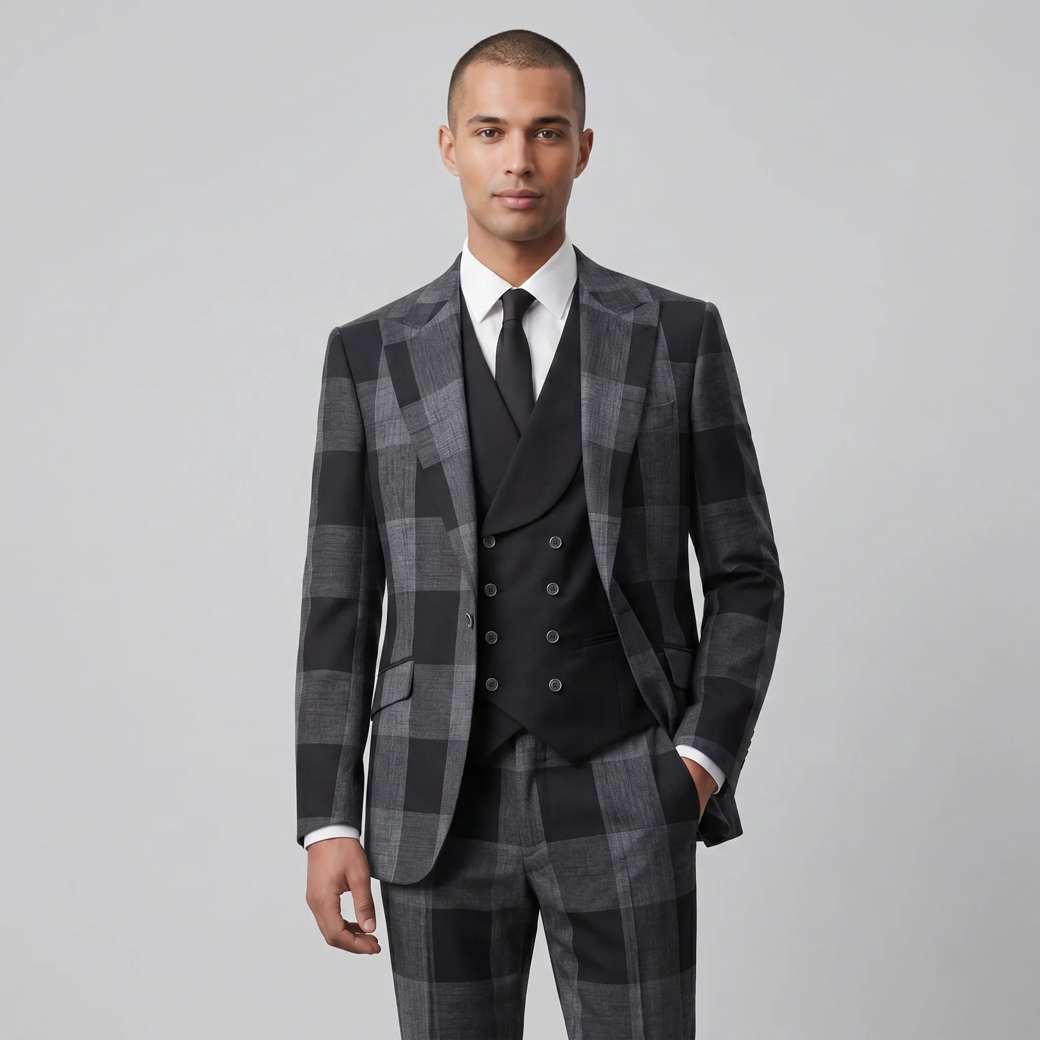 Pino Baldini Venus Men's Black 3-Piece Plaid Suit - Image 2
