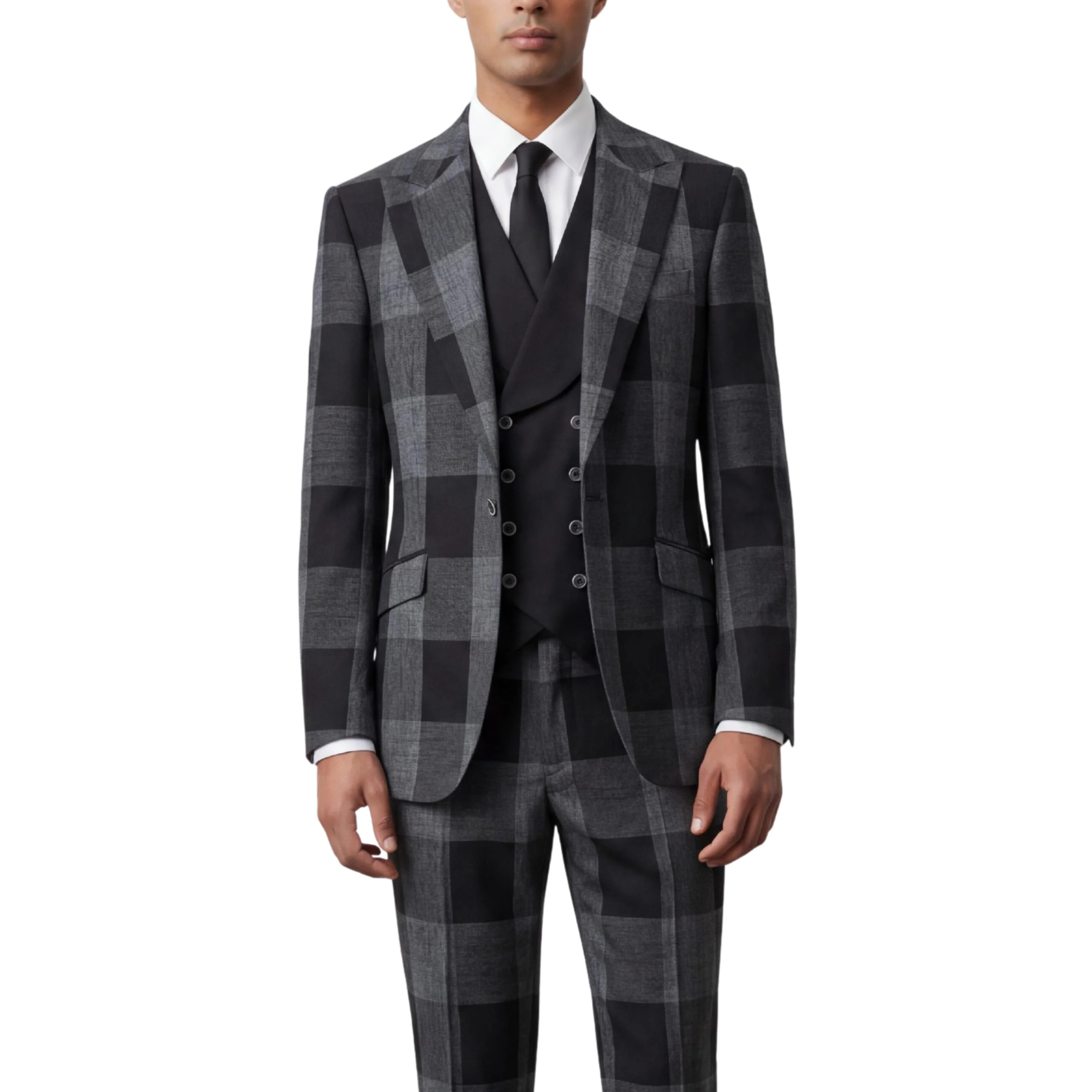 Pino Baldini Venus Men's Black 3-Piece Plaid Suit - Image 3