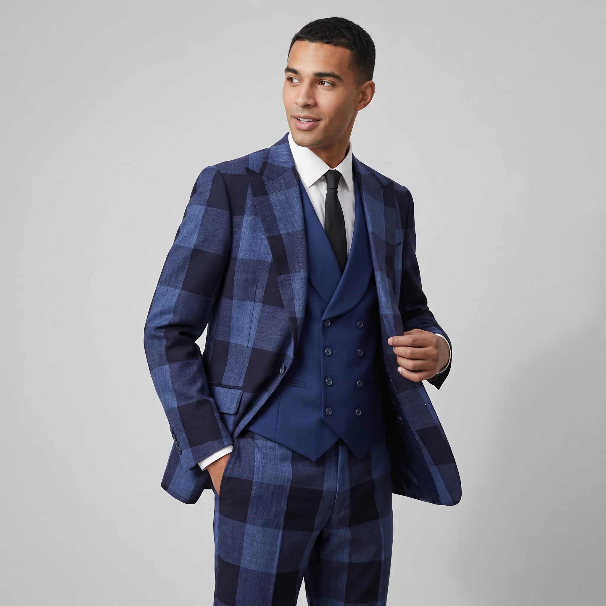 Pino Baldini Venus Men's Navy 3-Piece Plaid Suit