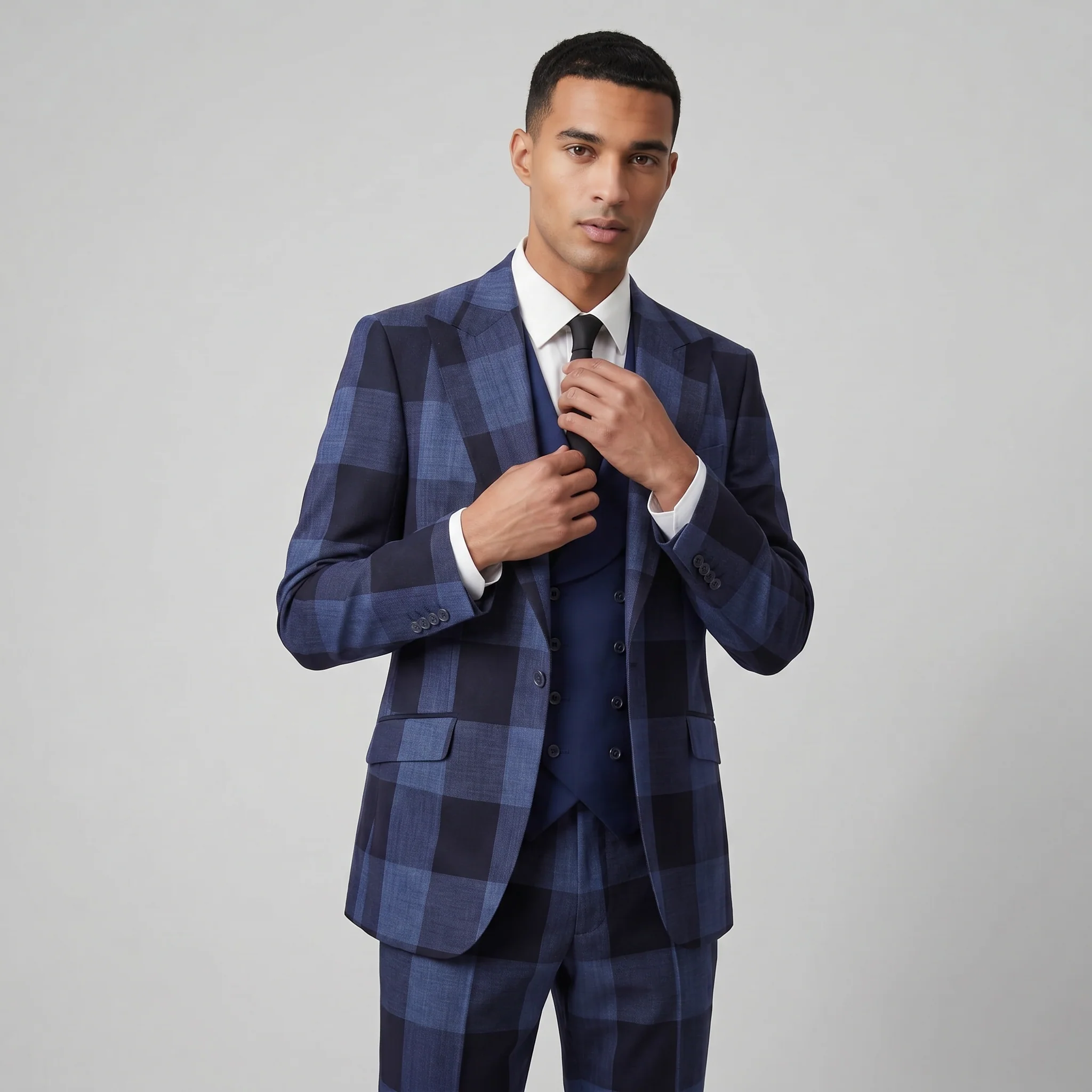 Pino Baldini Venus Men's Navy 3-Piece Plaid Suit - Image 2
