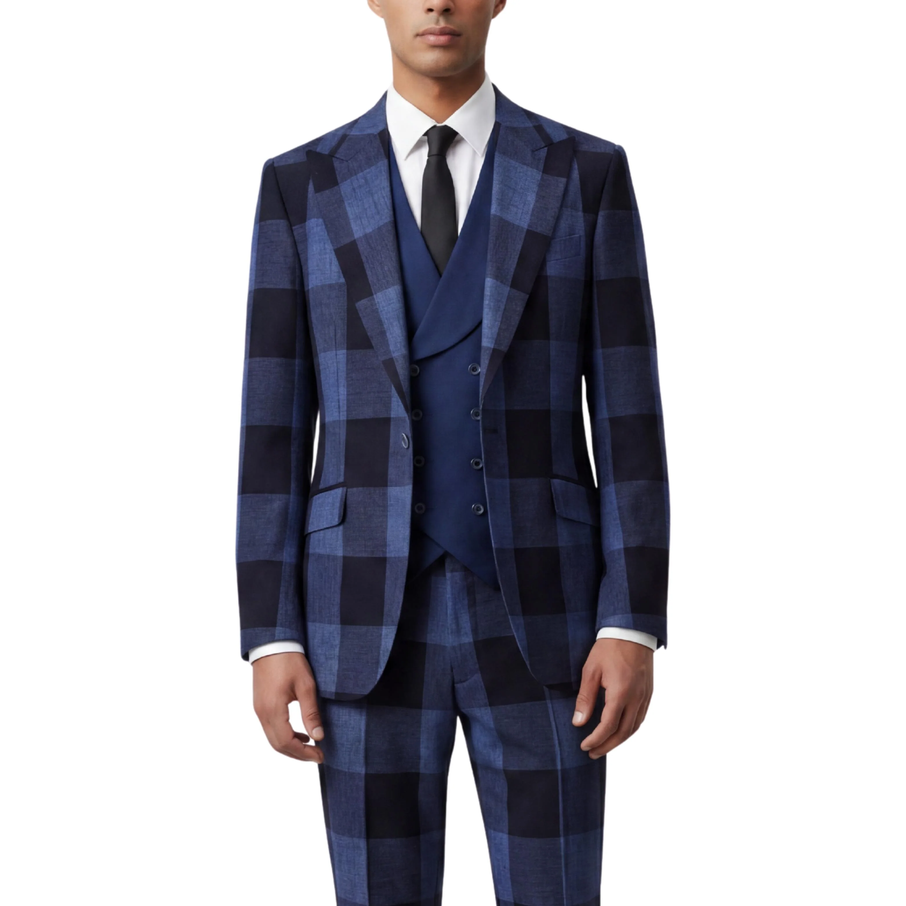 Pino Baldini Venus Men's Navy 3-Piece Plaid Suit - Image 3
