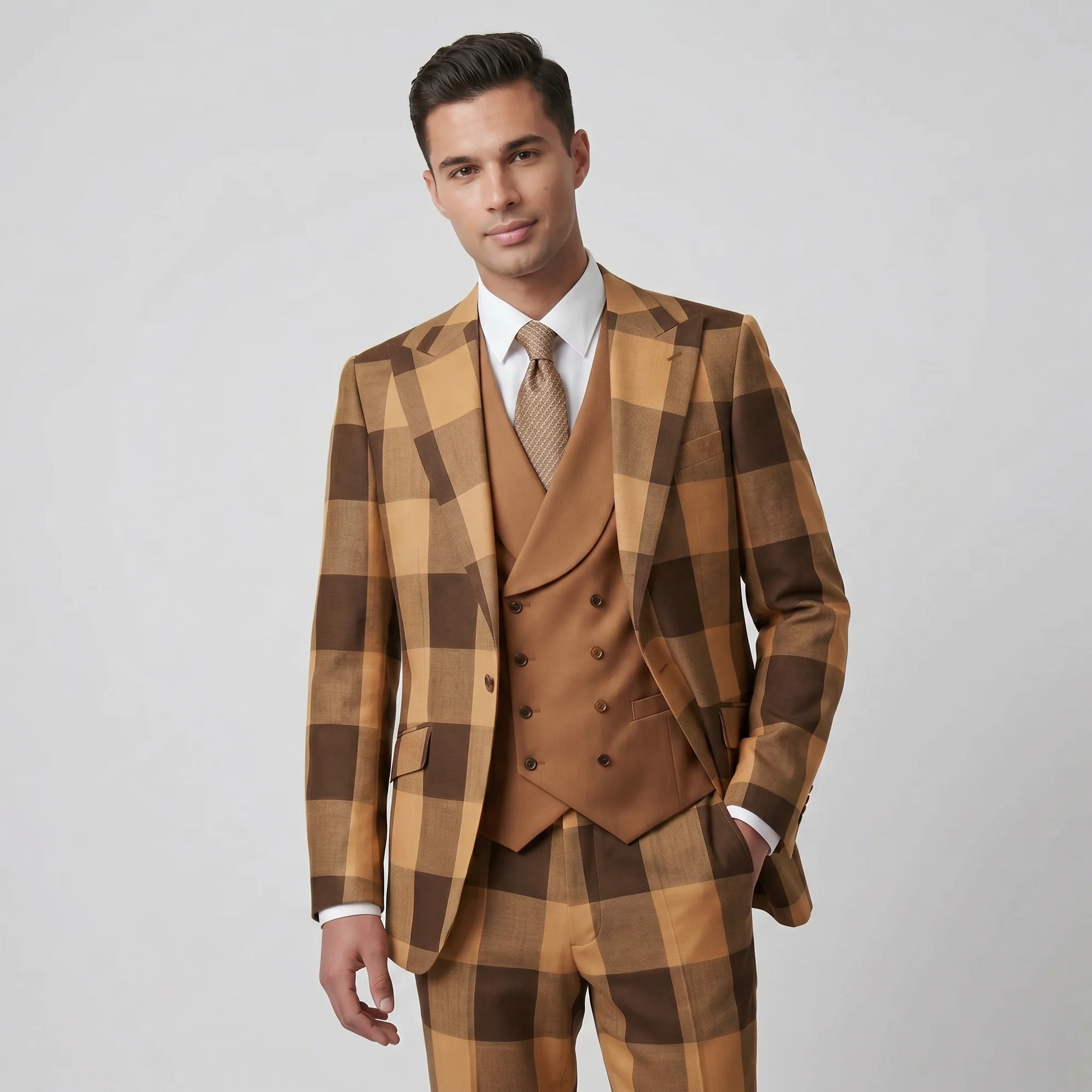 Pino Baldini Venus Men's Rust 3-Piece Plaid Suit