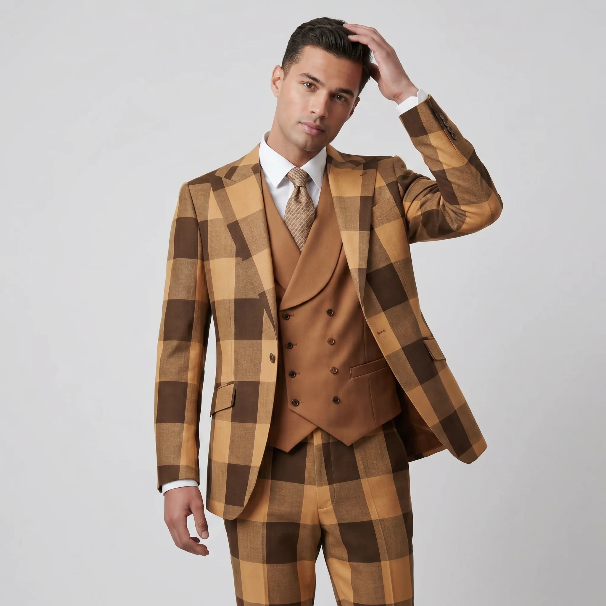 Pino Baldini Venus Men's Rust 3-Piece Plaid Suit - Image 2