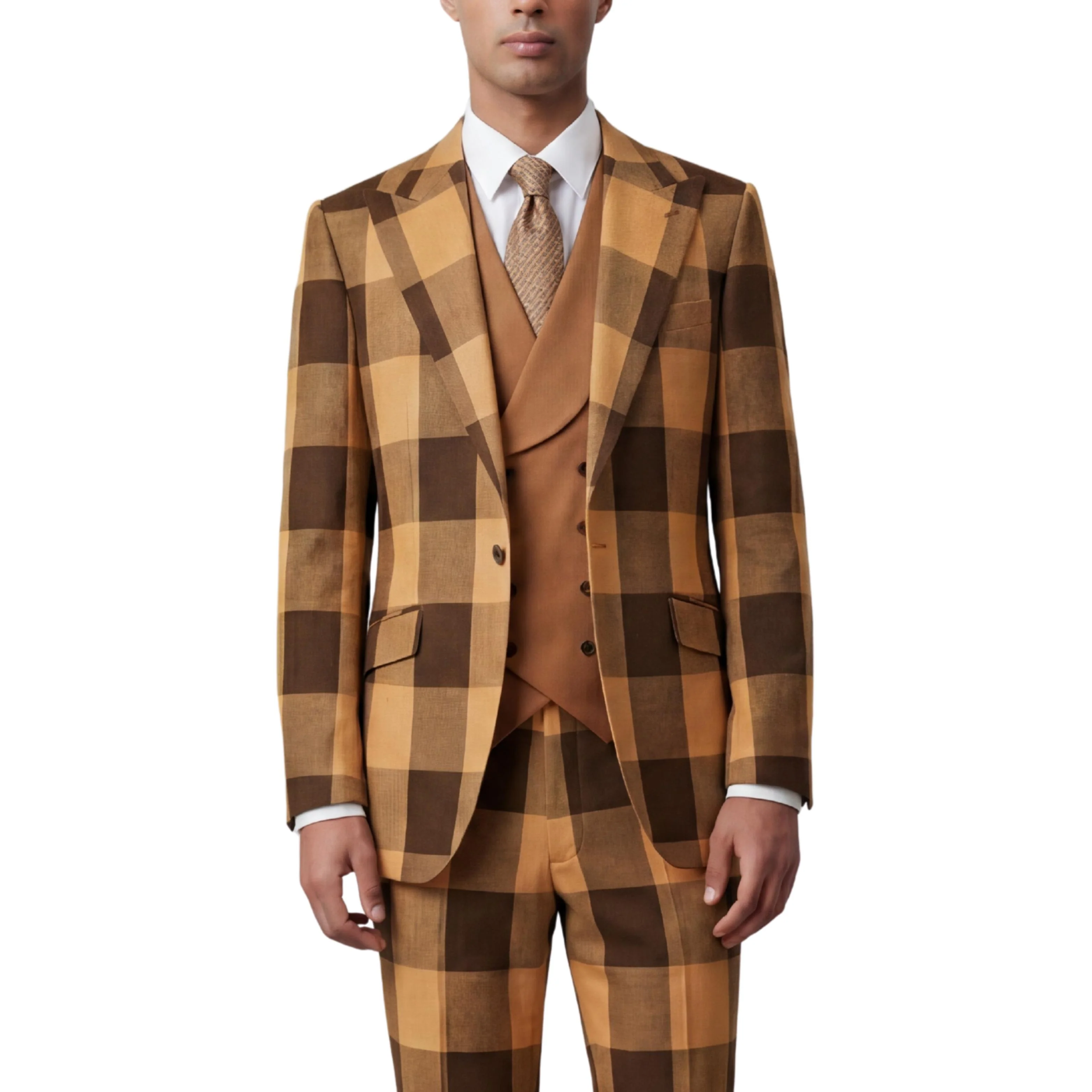 Pino Baldini Venus Men's Rust 3-Piece Plaid Suit - Image 3