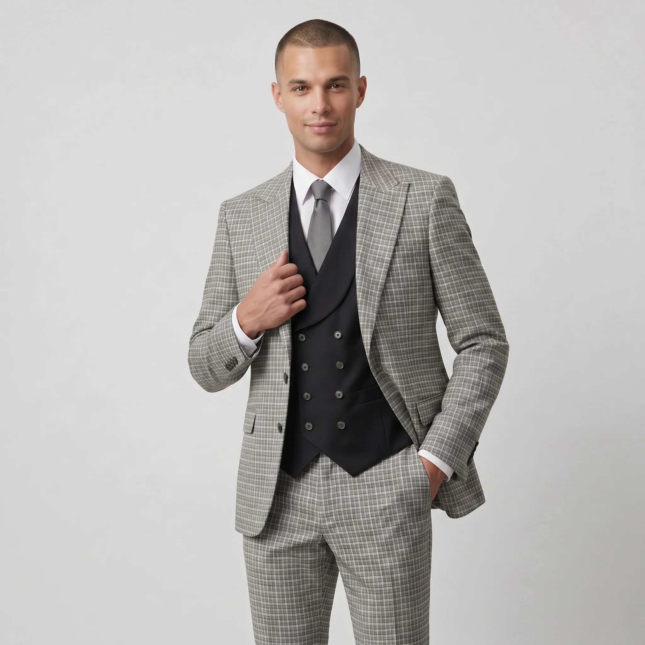 Pino Baldini Viola Men's Natural 3-Piece Plaid Suit
