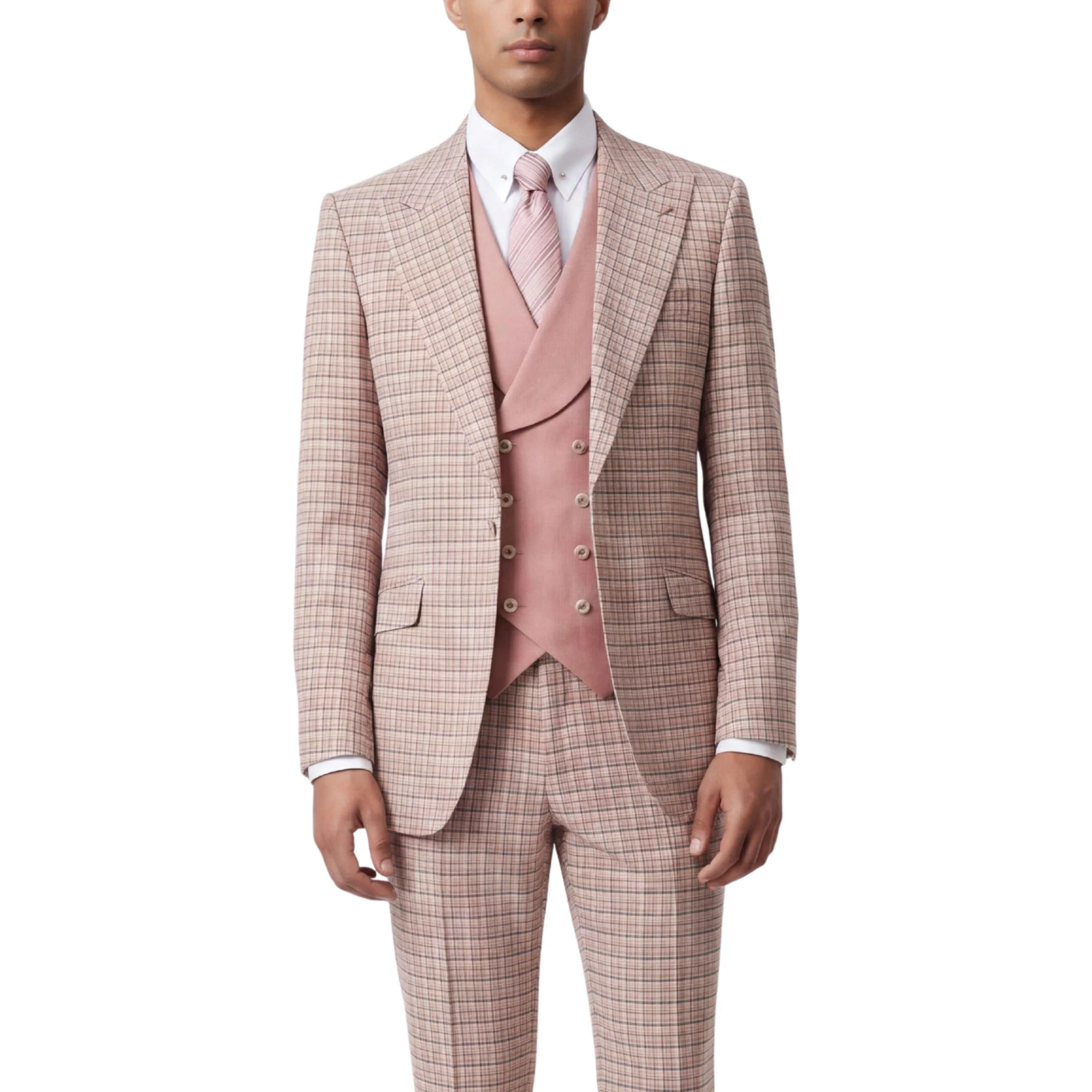 Pino Baldini Viola Men's Blush 3-Piece Plaid Suit - Image 3
